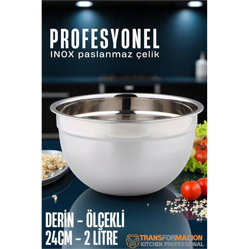Ölçekli Derin Kase  - 24 Cm. 2 Litre Karıştırma Kabı Profesyonel