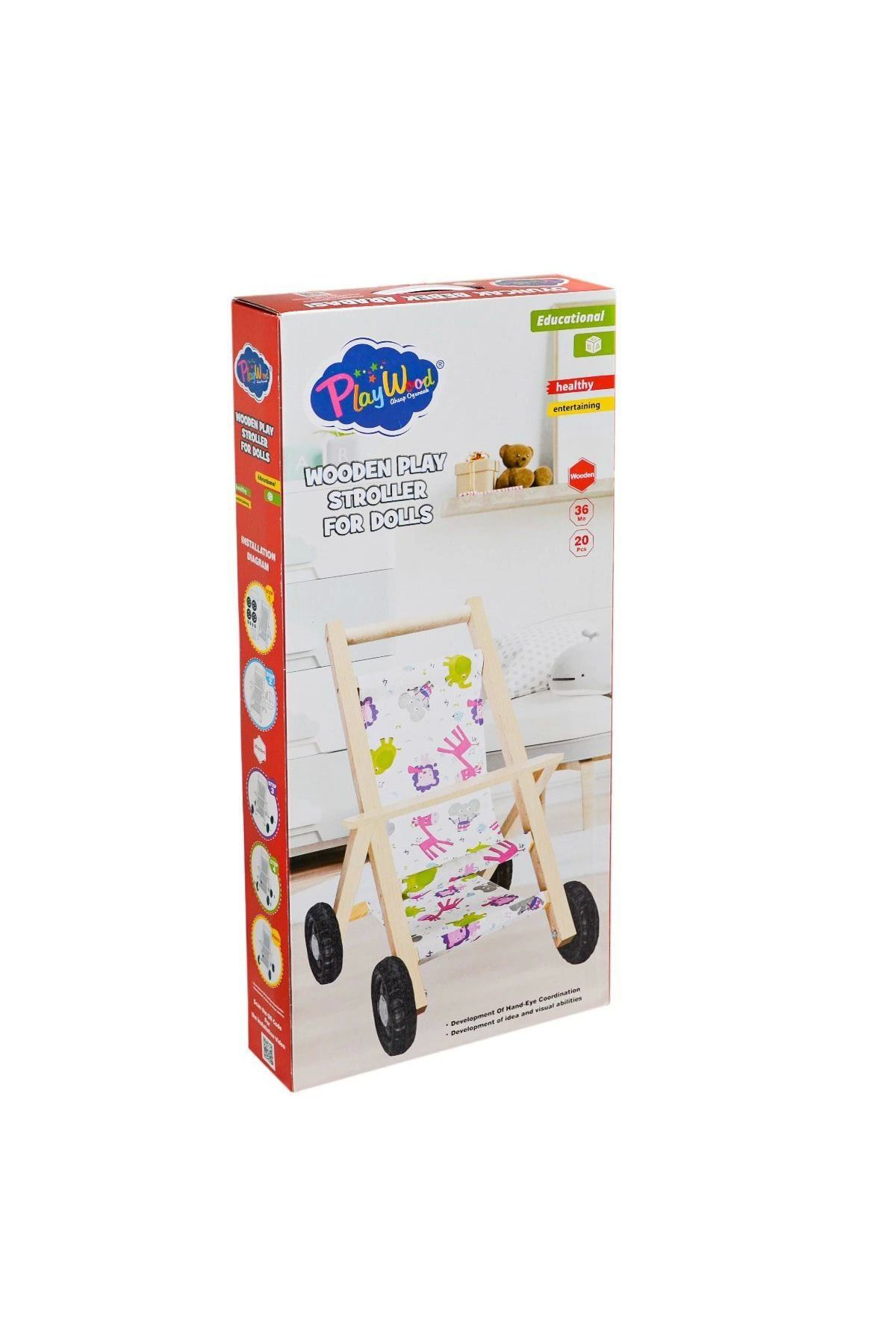 Yusuftex Ony-386 Ahşap Oyuncak Bebek Arabasi
