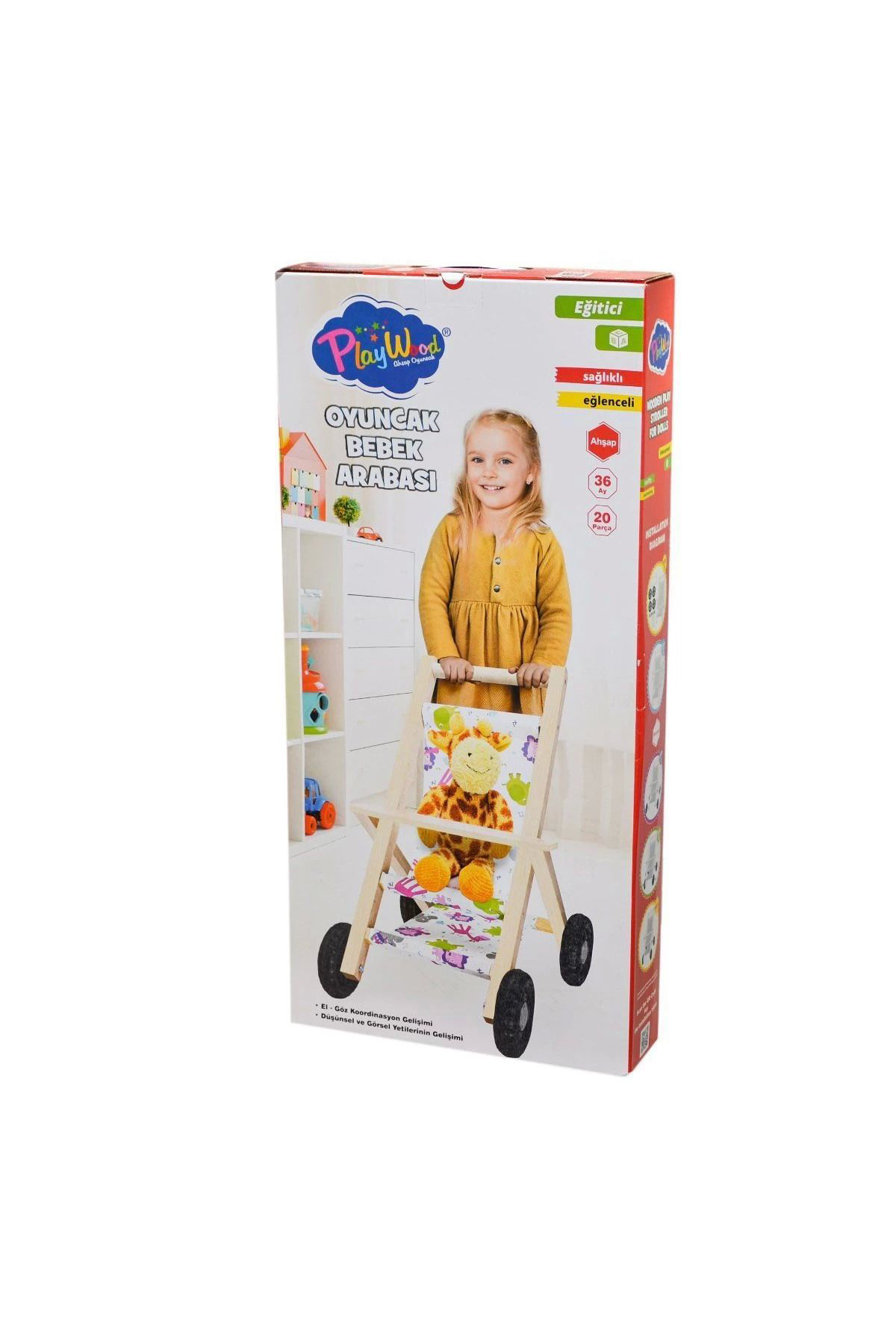 Yusuftex Ony-386 Ahşap Oyuncak Bebek Arabasi