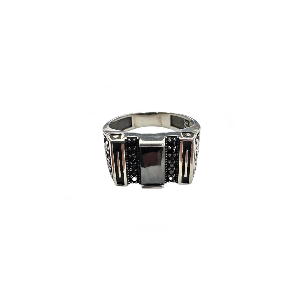Gevheranss Onyx Ve Zirkon Taşli Gümüş Yüzük 250057494G12y
