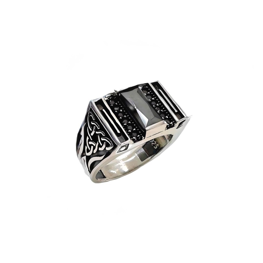 Gevheranss Onyx Ve Zirkon Taşli Gümüş Yüzük 250057494G12y