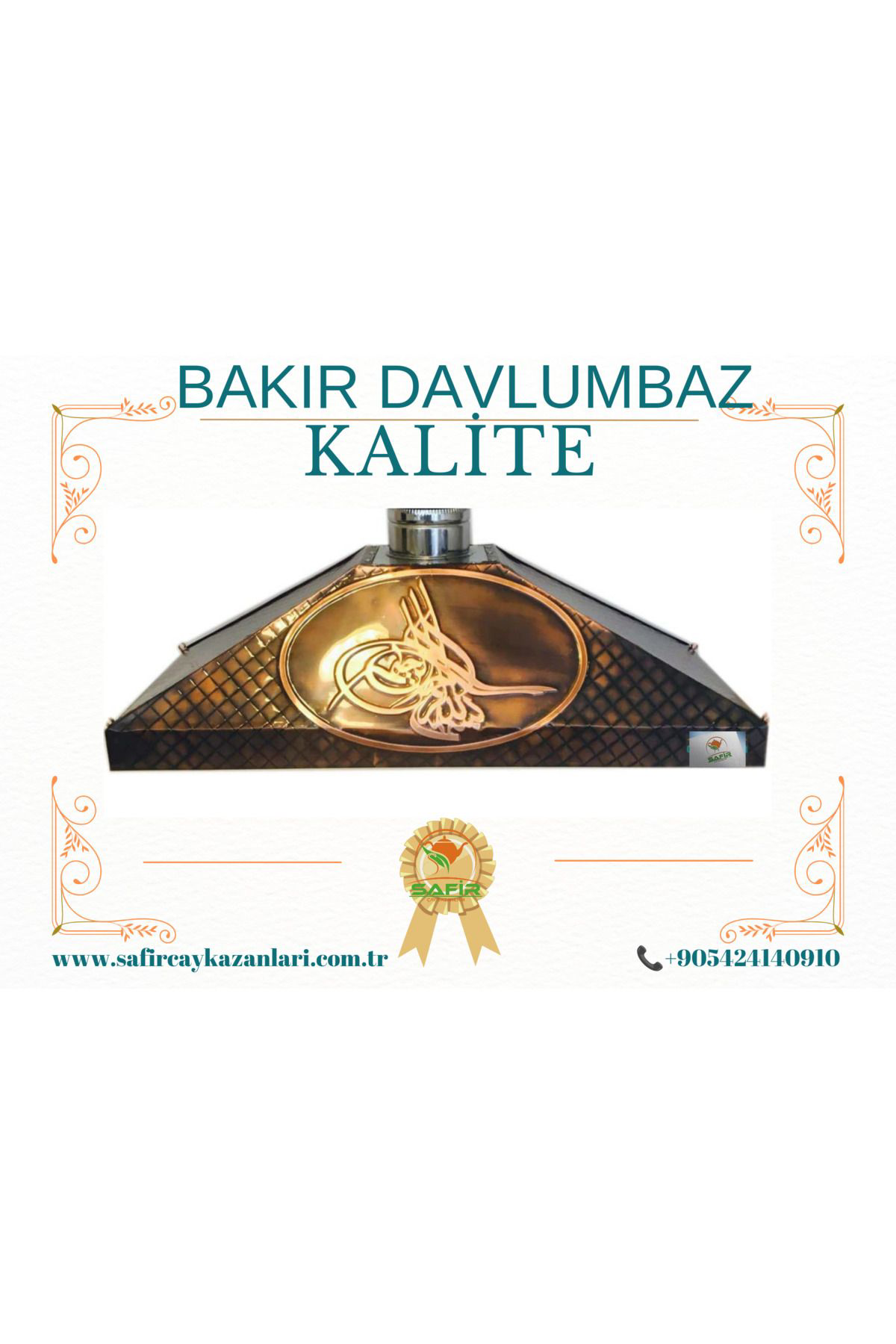 Safir Çay Kazanlari Osmanli Tuğra Model Bakir Davlumbaz 4 Gözlü Çay Kazani İçin 110 C