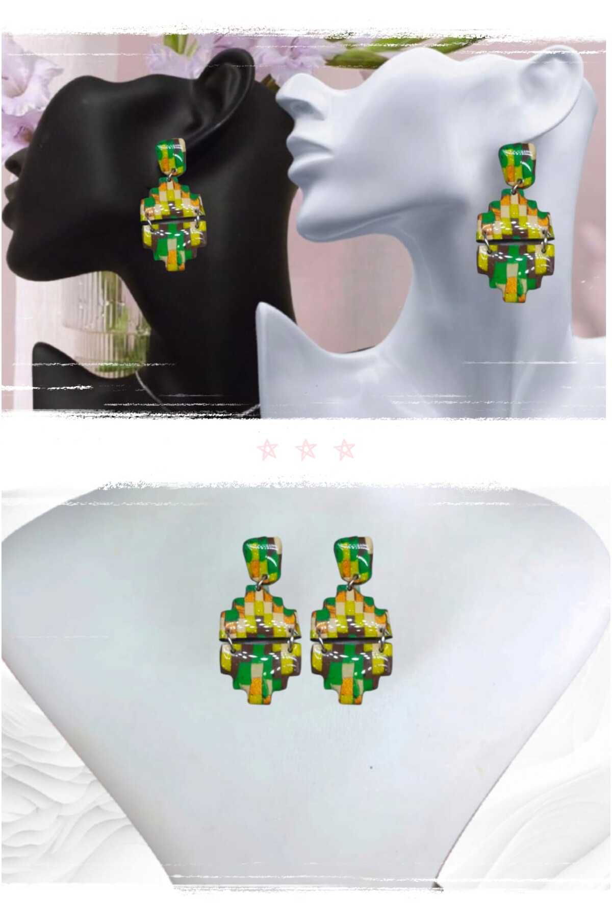 Dodemert Home Otantik Renkli Polimer Kil & Epoksi Tasarim Çivi Küpe