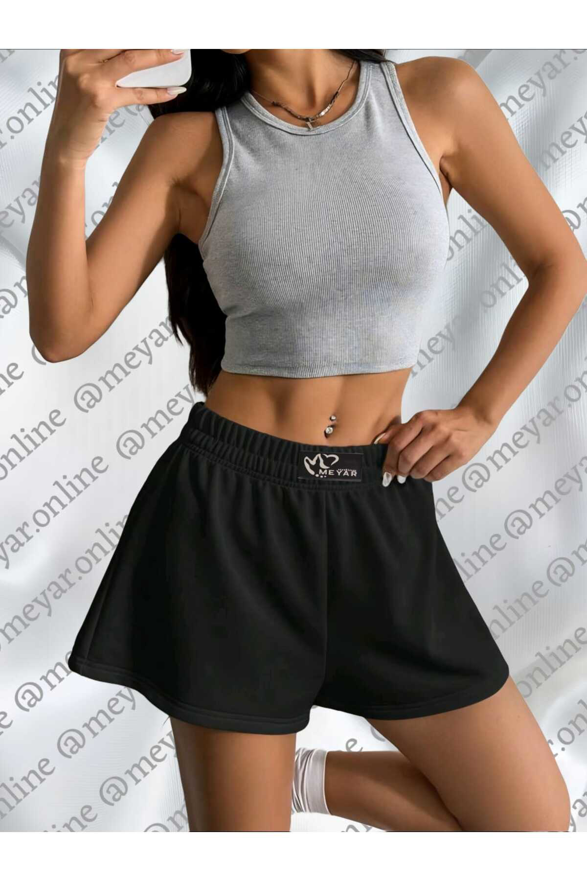 Meyar Overlap Waist Space Dye Eşofman Şortu