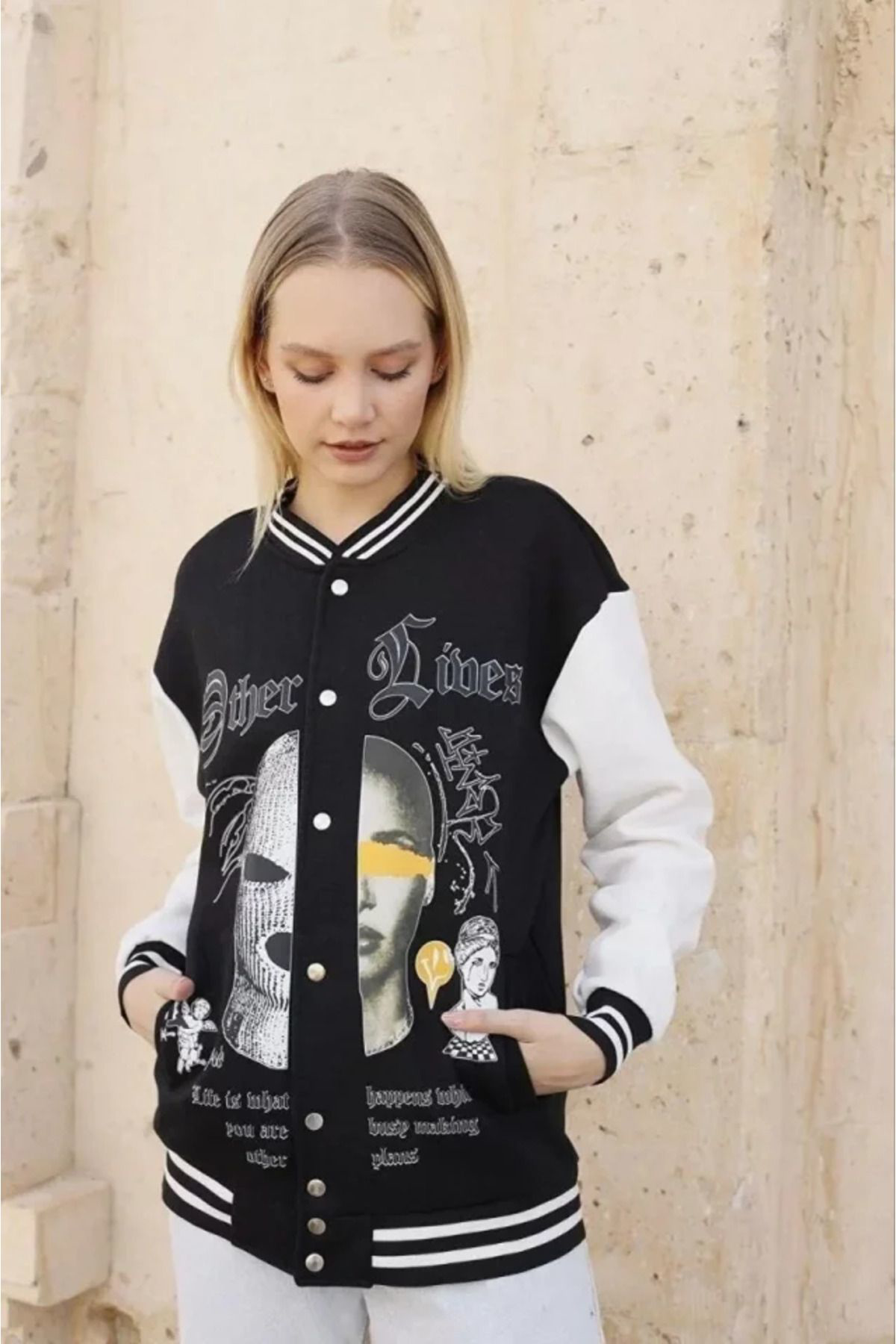 Beste Gürel Oversize Kolej Ceket - Siyah