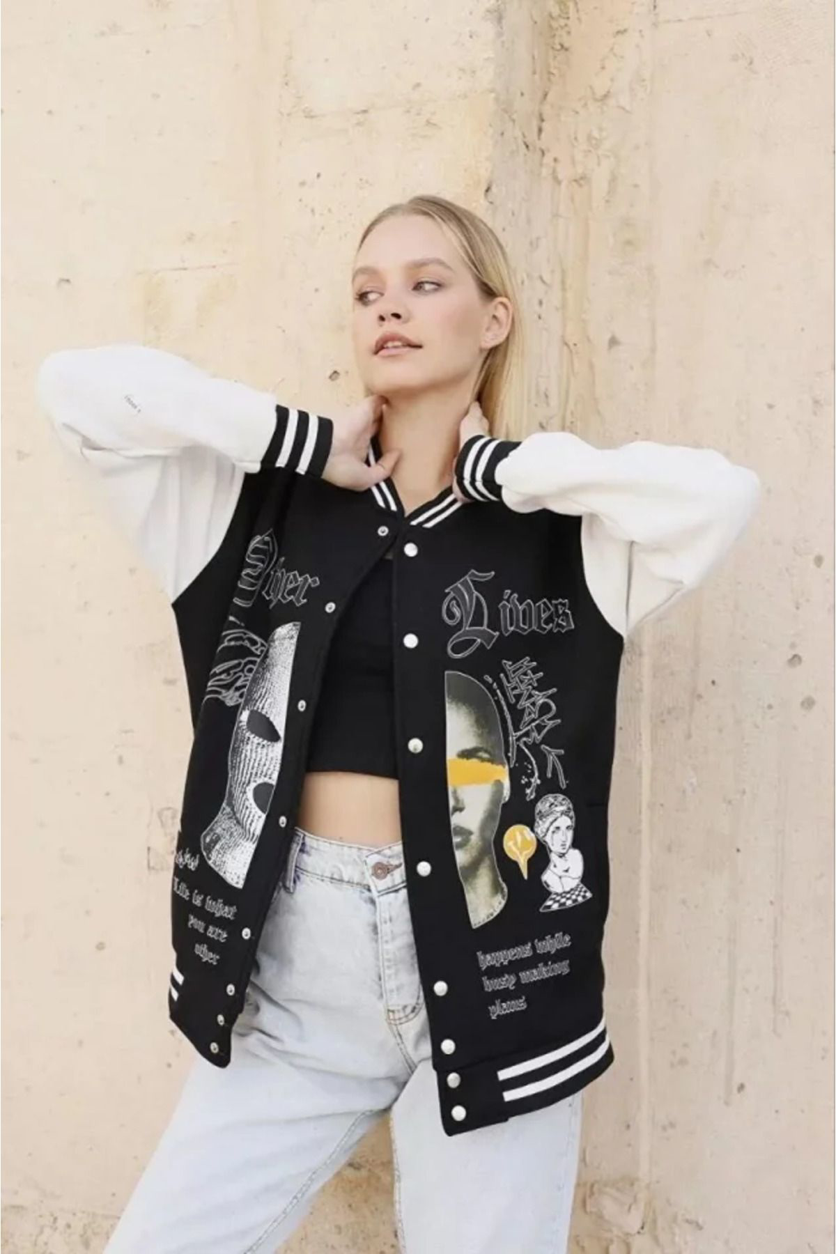 Beste Gürel Oversize Kolej Ceket - Siyah