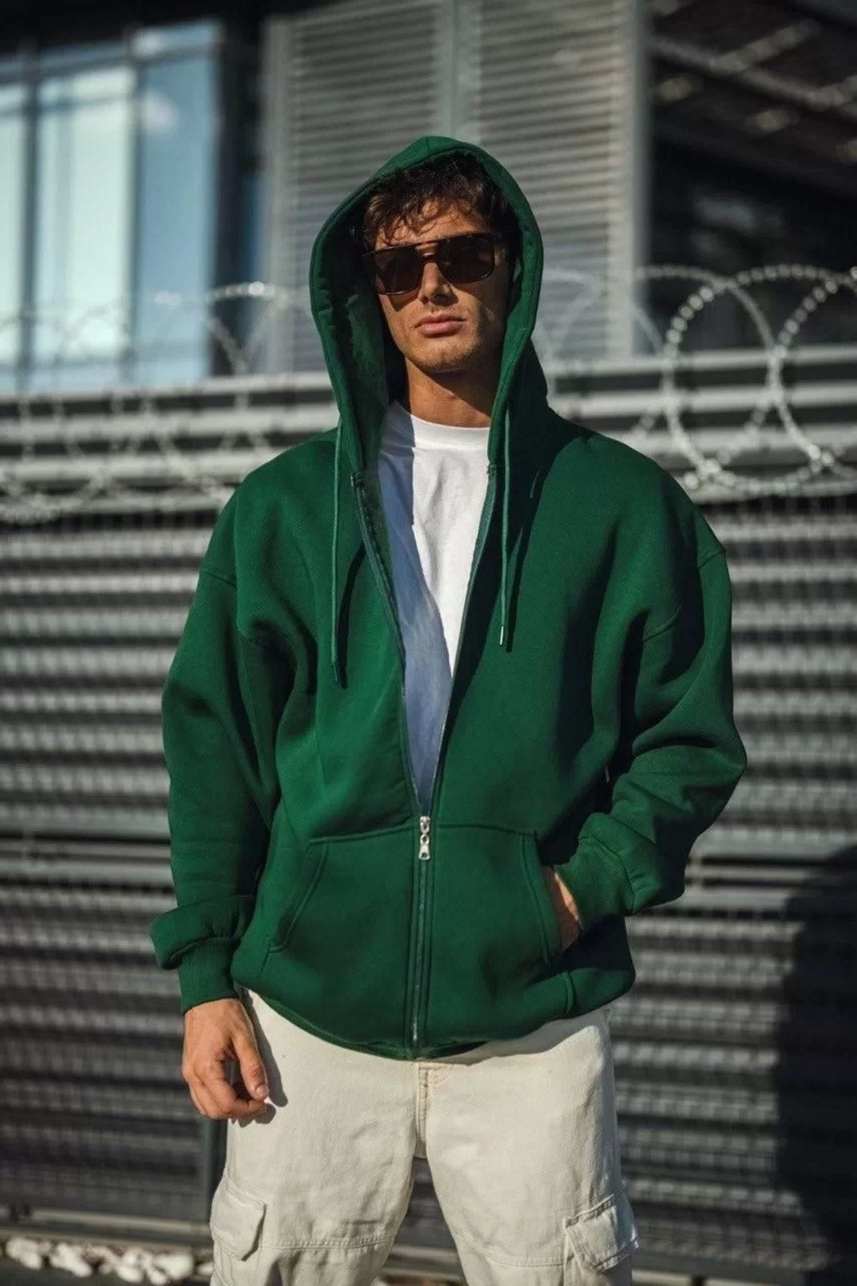 Tommy Hilfiger Oversize Tam Fermuarli Uzun Kol Hirka - Haki