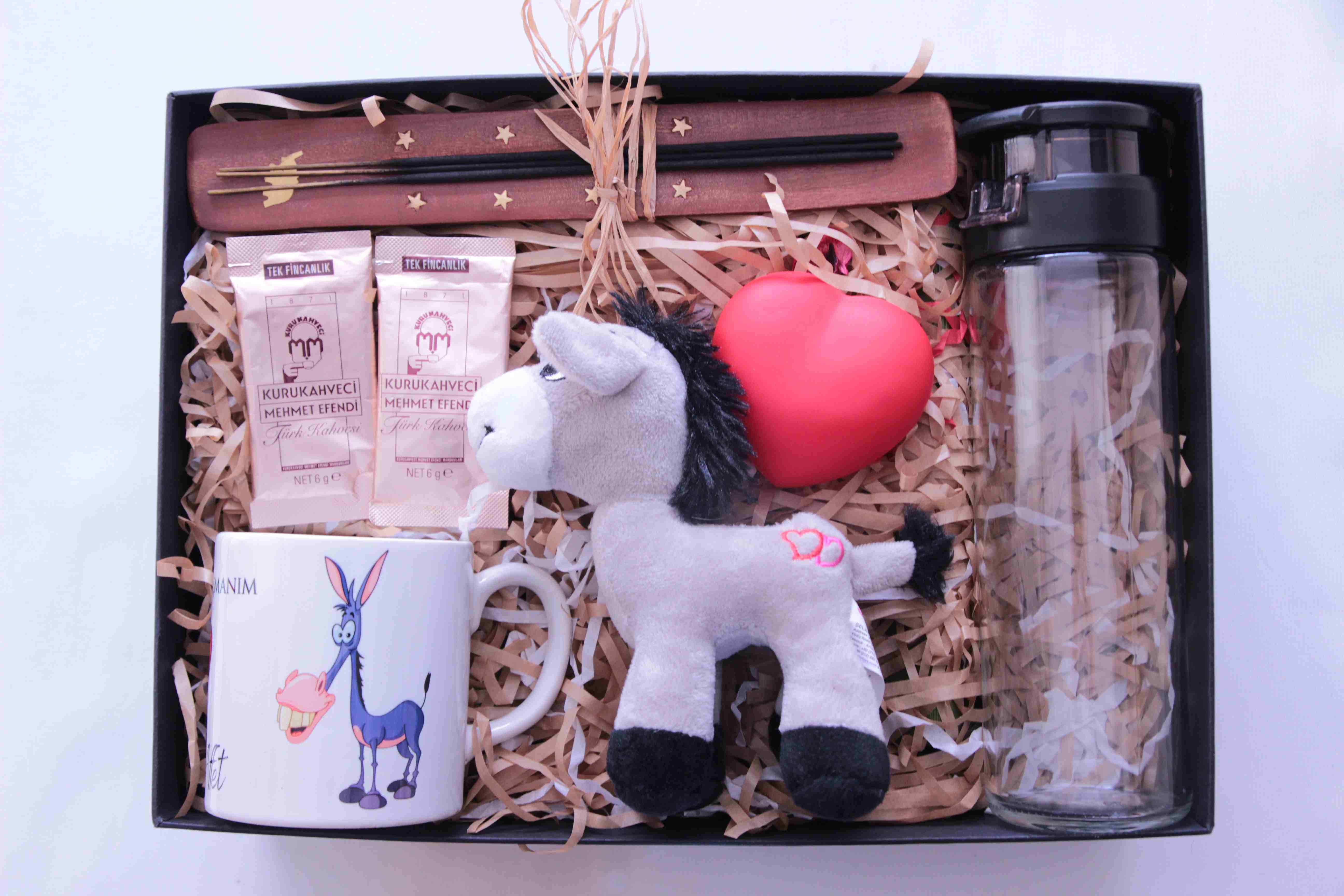 Home Özür Hediye Kutusu Beni Affet Kupa Cam Termos Peluş Eşek İşikli Kalp Tütsülük