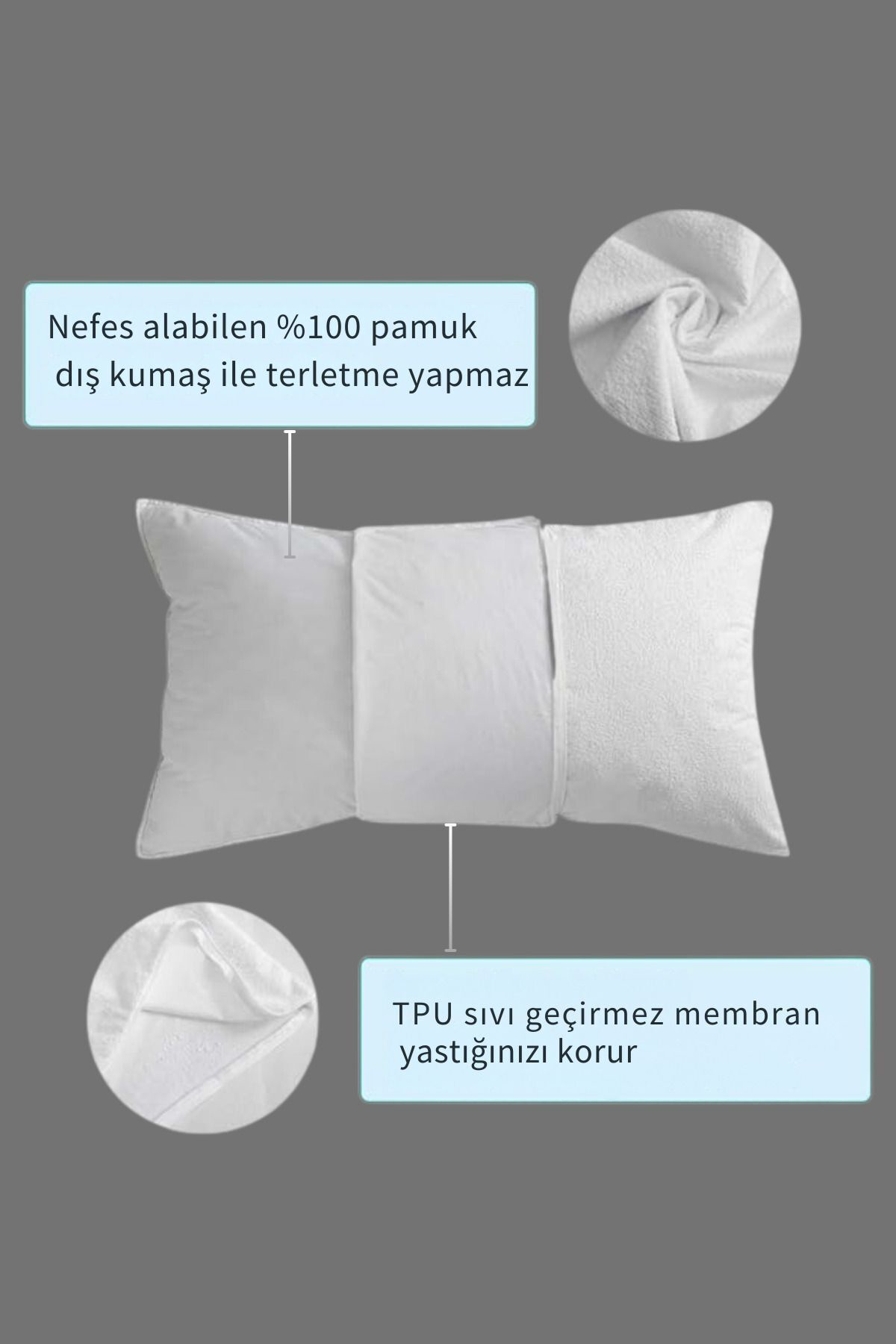 Formeya Pamukkale Alez Su Sivi Geçirmez Yastik Alezi 2' Li %100 Pamuk 50X