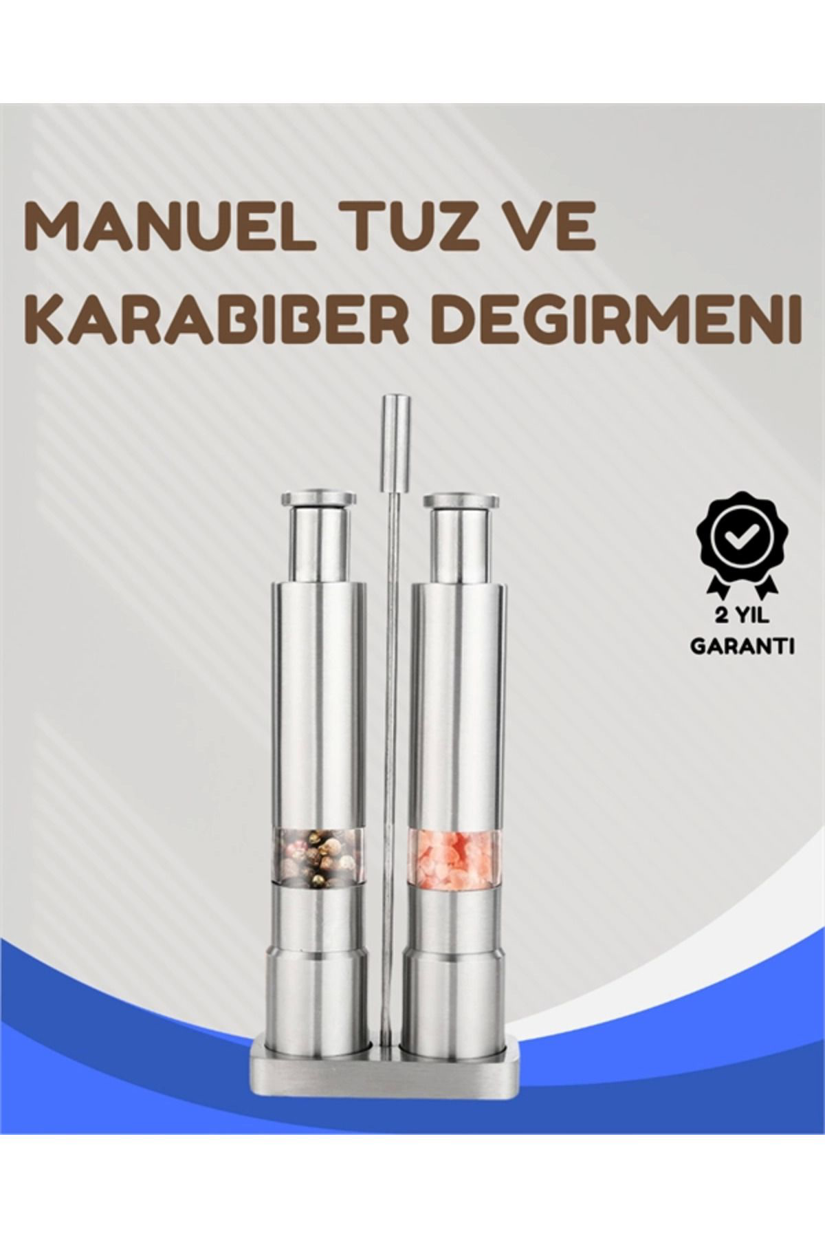 Pamiravm Paslanmaz Çelik Tuz Ve Kararbiber Öğütücü - Şeffaf Akrilik Hazne