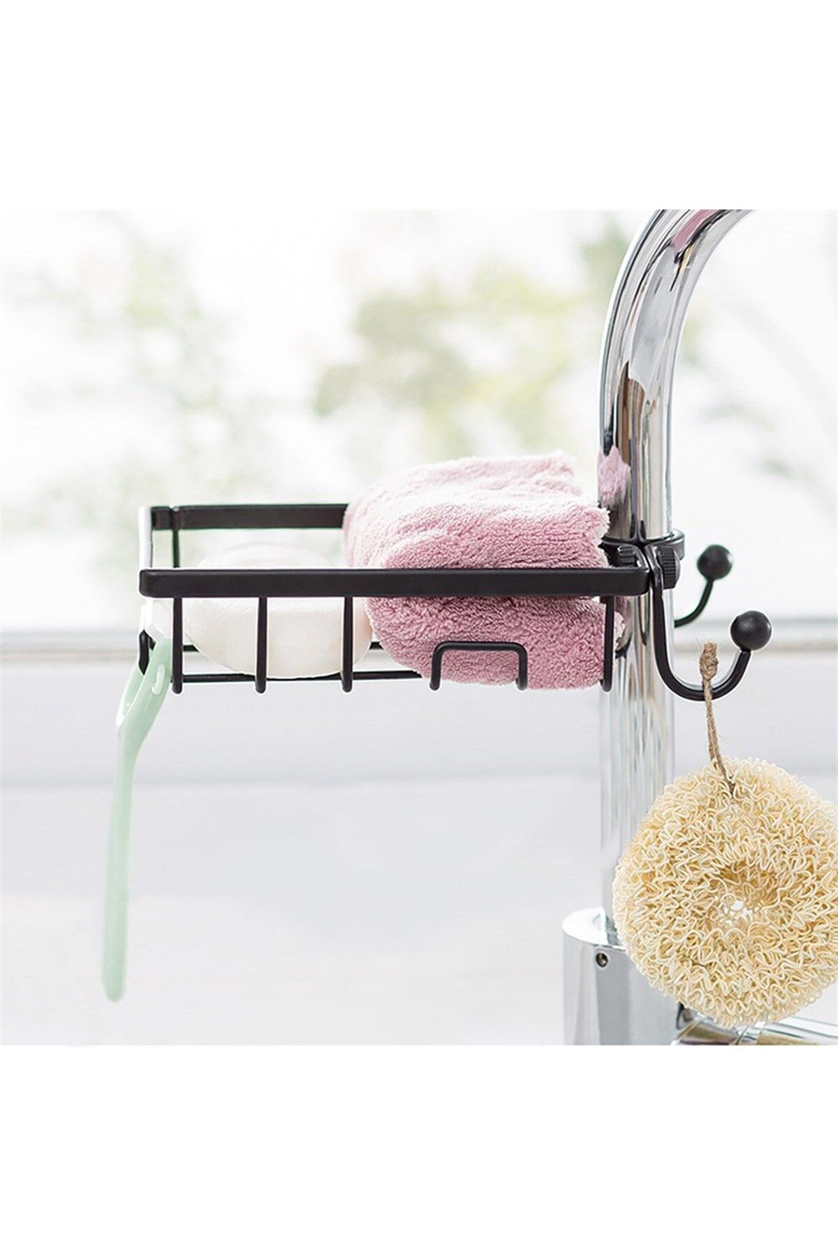 Ok Aksesuar Paslanmaz Çelik Mutfak Banyo Musluğuna Sabitlenebilir Sabunluk Go