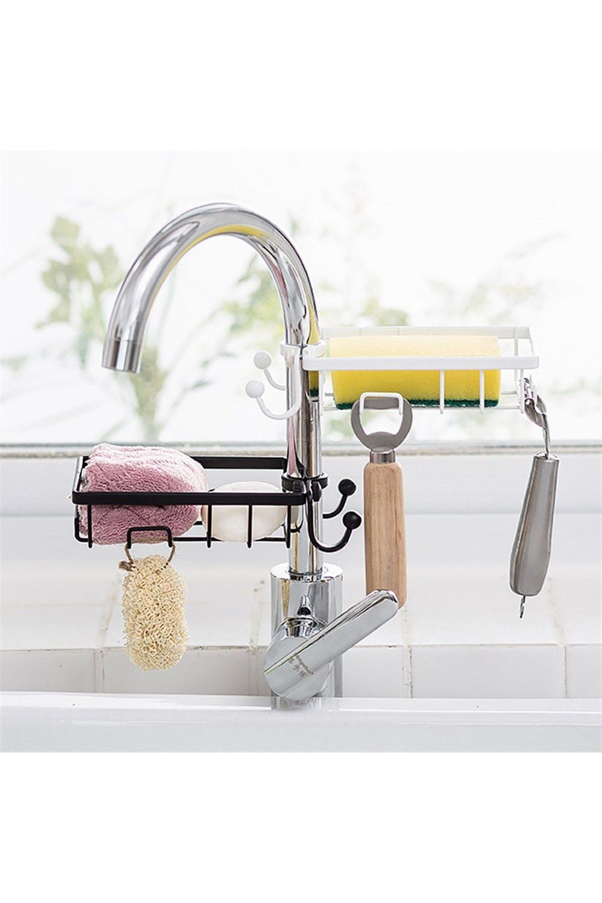 Ok Aksesuar Paslanmaz Çelik Mutfak Banyo Musluğuna Sabitlenebilir Sabunluk Go