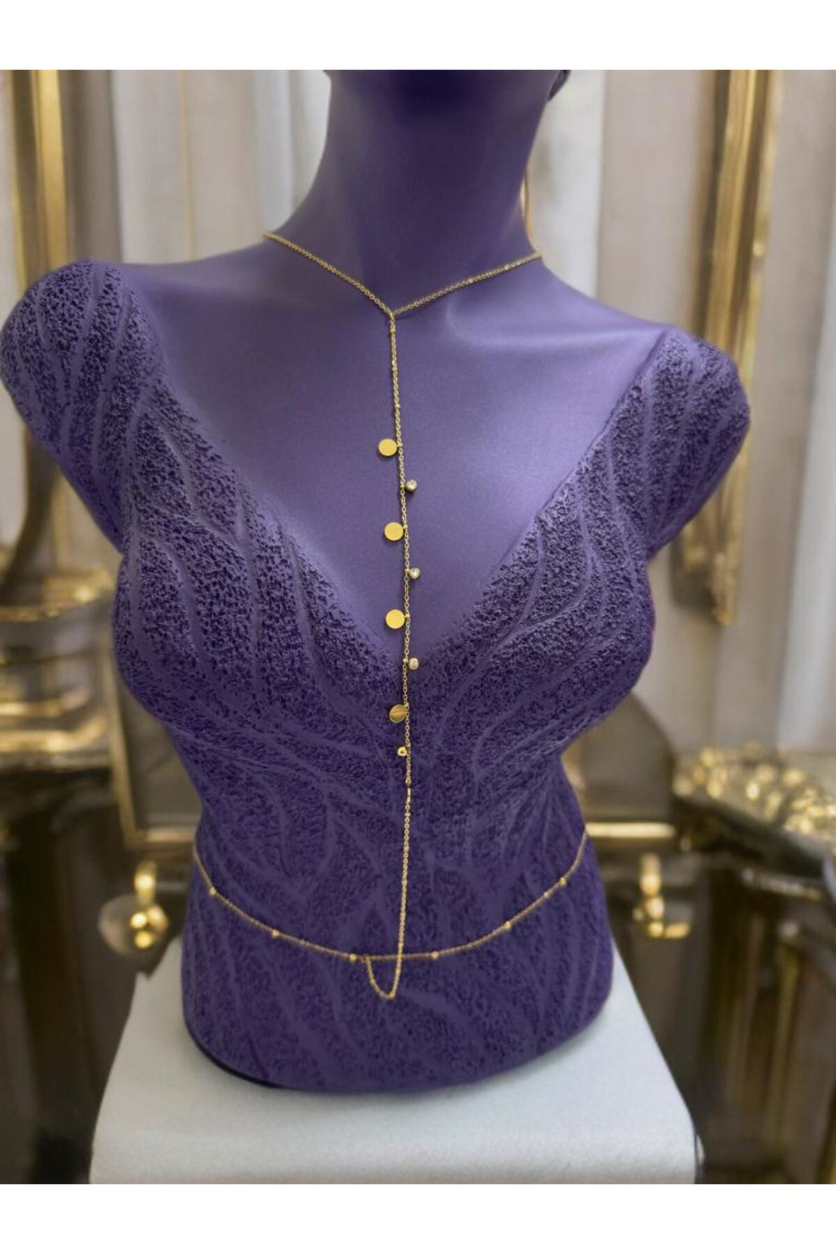 Arescollection Paslanmaz Çelik Zirkon Taşli Pul Detayli Vücut Zinciri