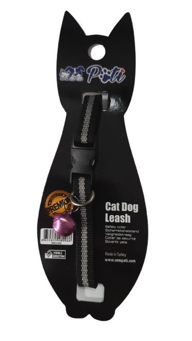 Pati  Yavru Köpek Ve Kedi Boyun Tasmasi (Ayarlanabilir) Siyah-Gri