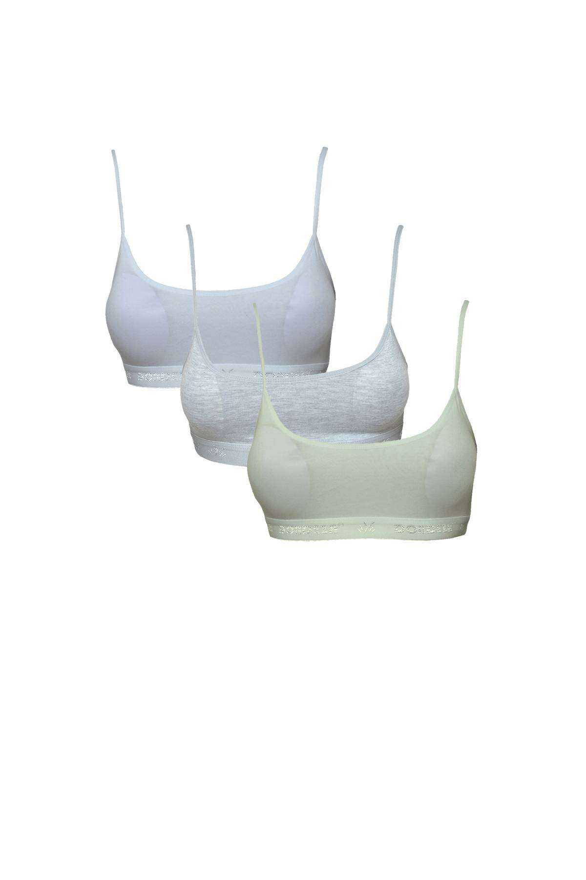 Just Cheap Store Pedli İp Askili Beyaz Gri Ve Krem Büstiyer 3 Adet
