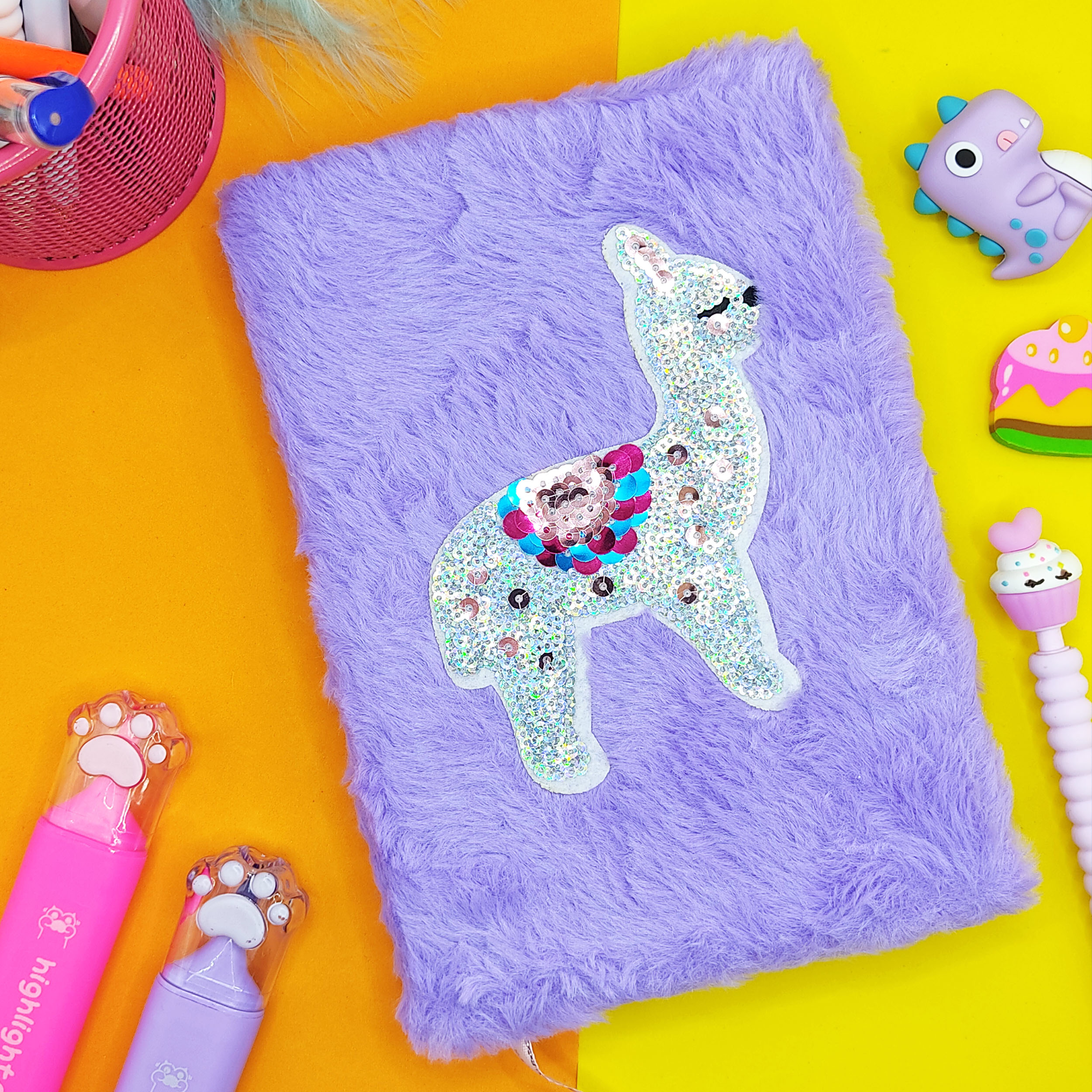 Limmy Peluş Pullu Not Defteri (20X13 Cm) , 60 Yaprak, Tüylü Lama - Mor
