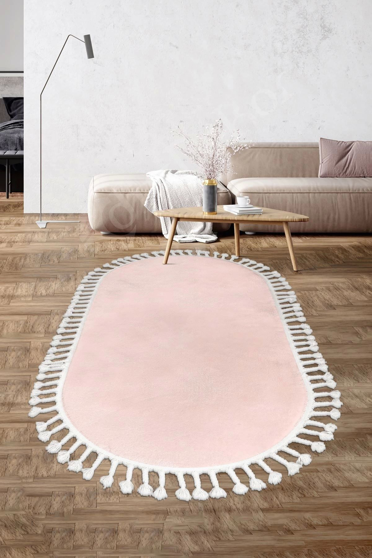 Dijidekor Pembe Oval Post Hali Saçakli Peluş Yumuşacik Antibakteriyel Çocuk