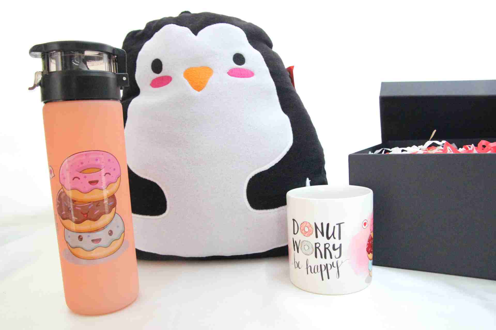 Home Penguen Hediye Seti Kutusu - Baskili Kupa Bardak Ve Baskili Termos Hediye Seti