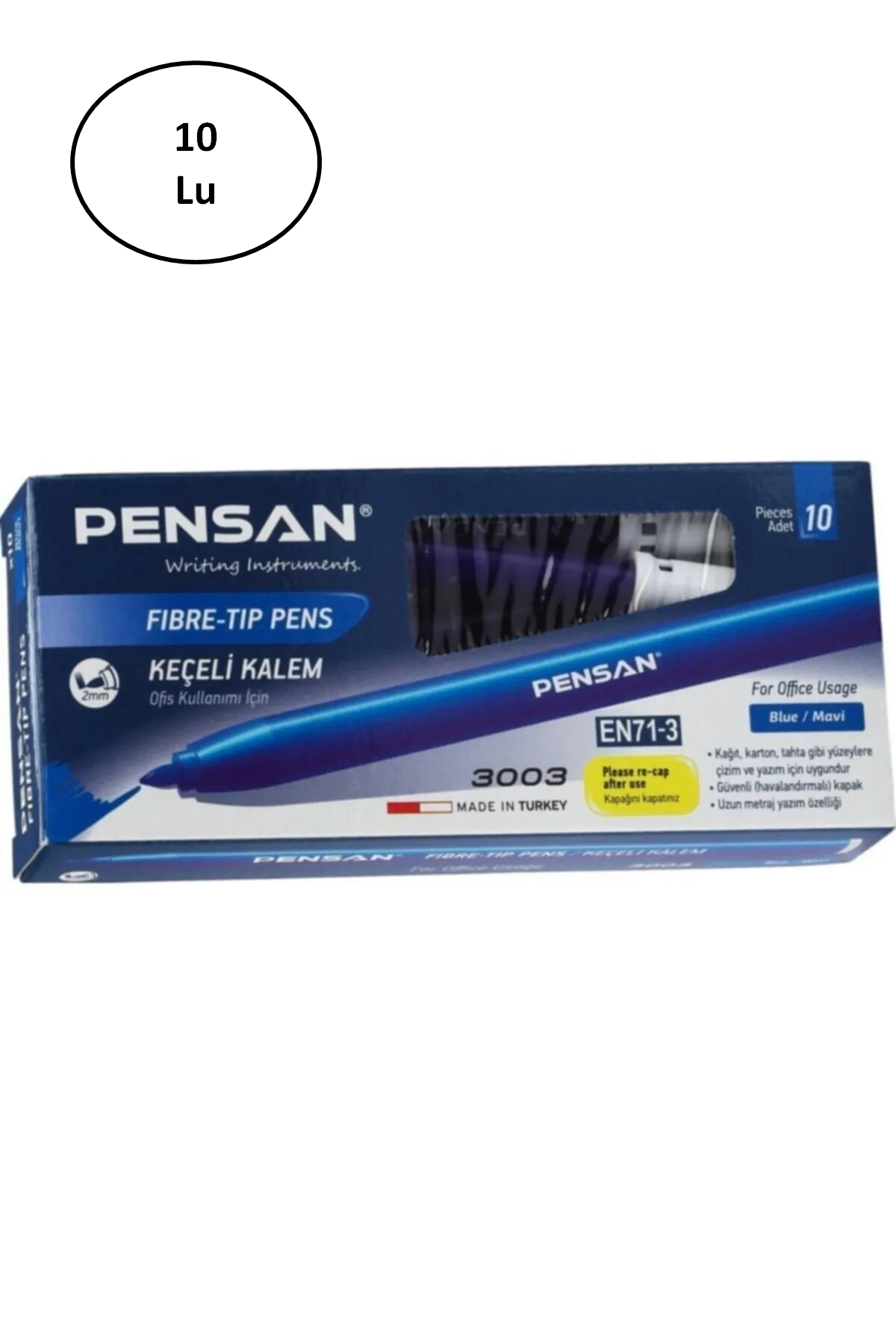 Just Cheap Store Pensan Keçeli Kalem 3003 Ofis Tipi Mavi 10'Lu