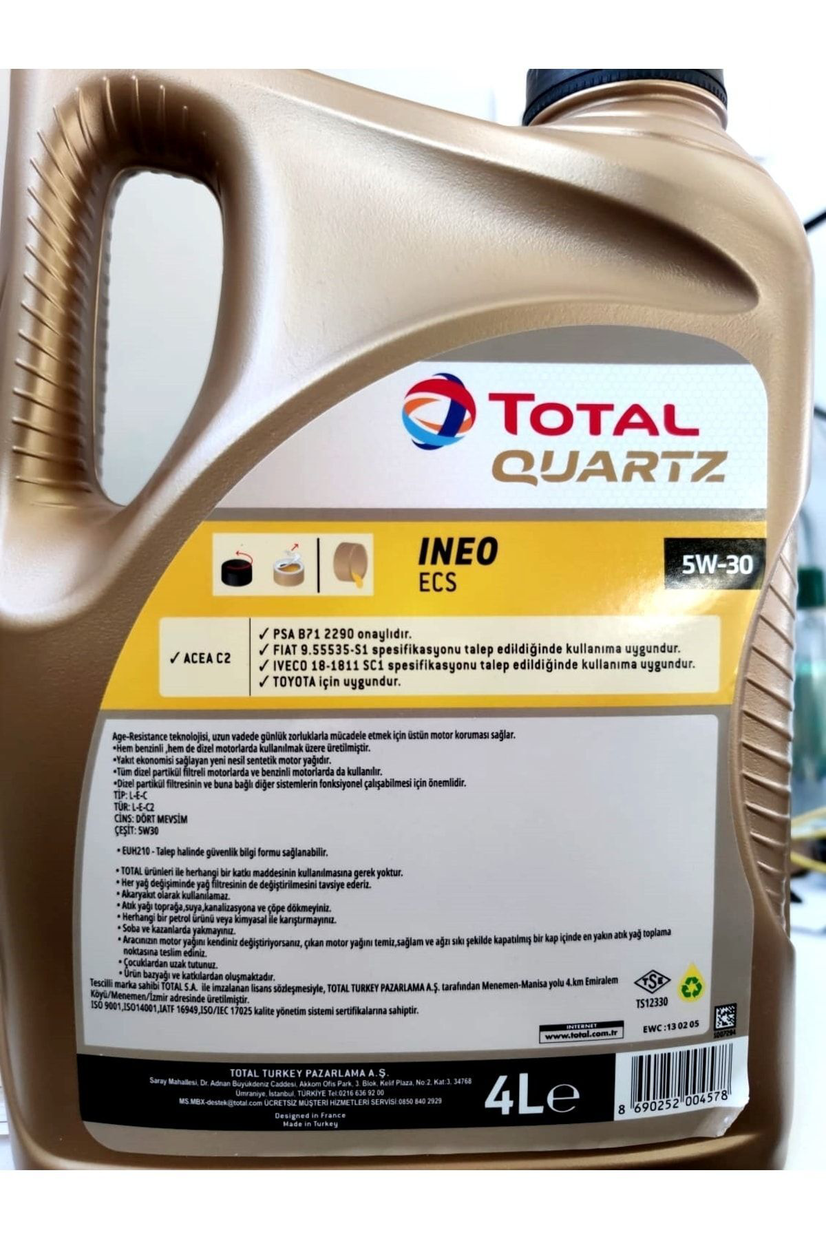 Total Peugeot 2008 1.6 Dizel Yağ Bakim Ful Set Quartz İneo Ecs 5W30 4Lt