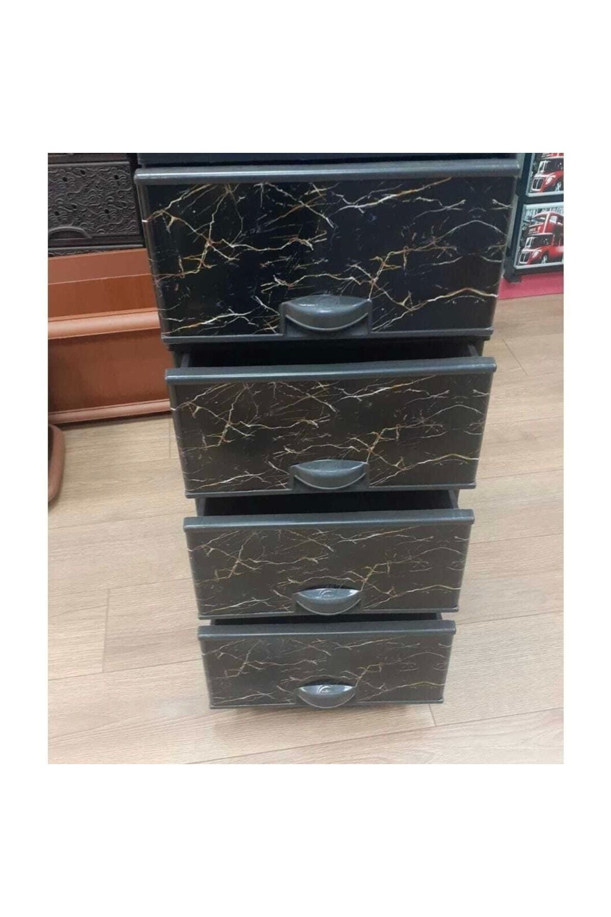Elif Plastik Komodin 4 Çekmeceli Plastik Sebzelik 4 Katli Granit Desen