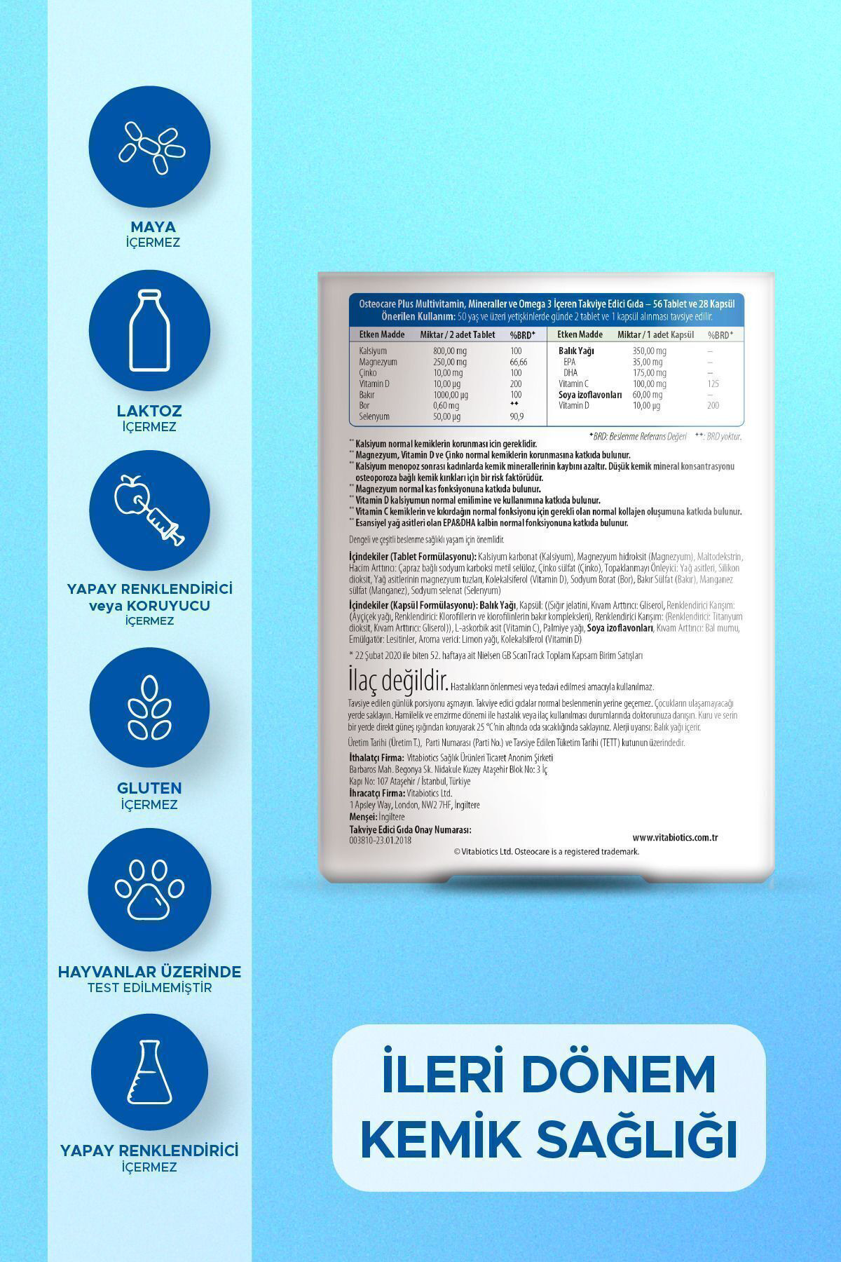 Osteocare Plus Omega-3, Kalsiyum,Magnezyum,D Ve C Vitamini İçeren Kemik Sağ