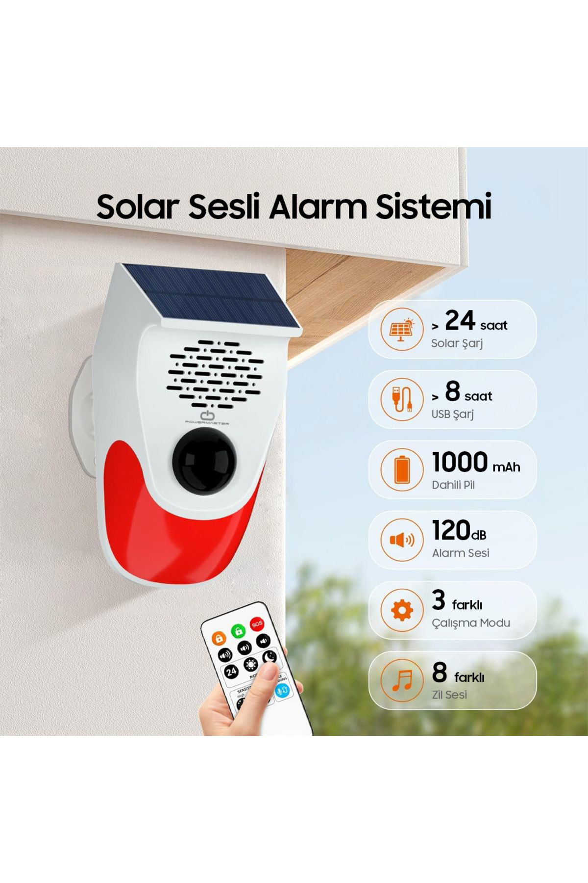 Robotrend Pm-26240 Kumandali Solar Sesli İşikli 120Db Alarm Sistemi