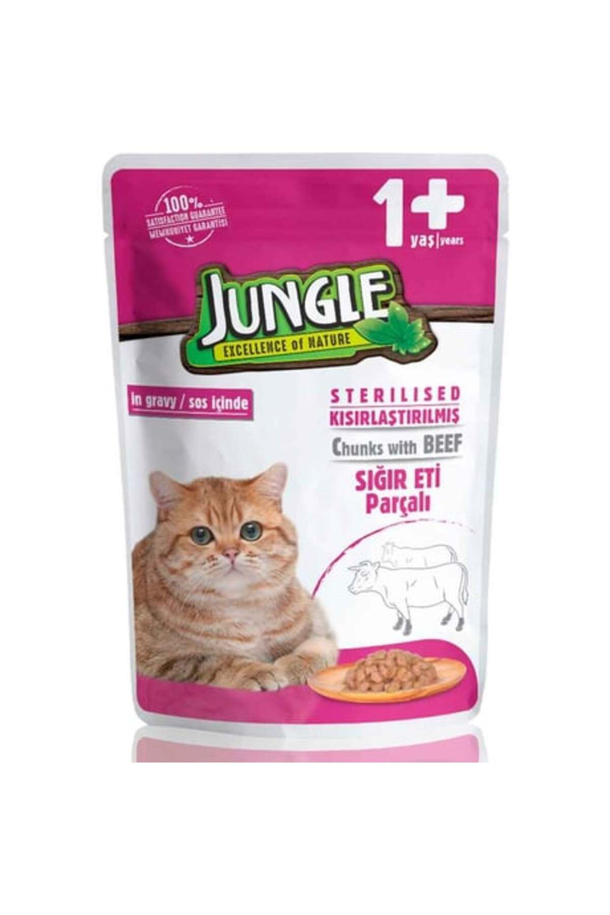 Jungle Pouch Siğir Eti Parçali Kisirlaştirilmiş Kedi Konservesi 100Gr