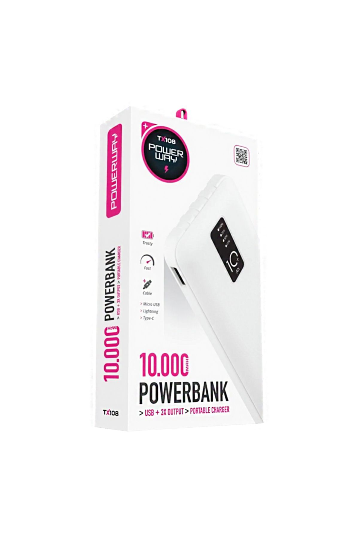 Ok Aksesuar Powerway Tx108 10000 Mah Siyah Göstergeli Ekstra Kablolu 4 Çikişl