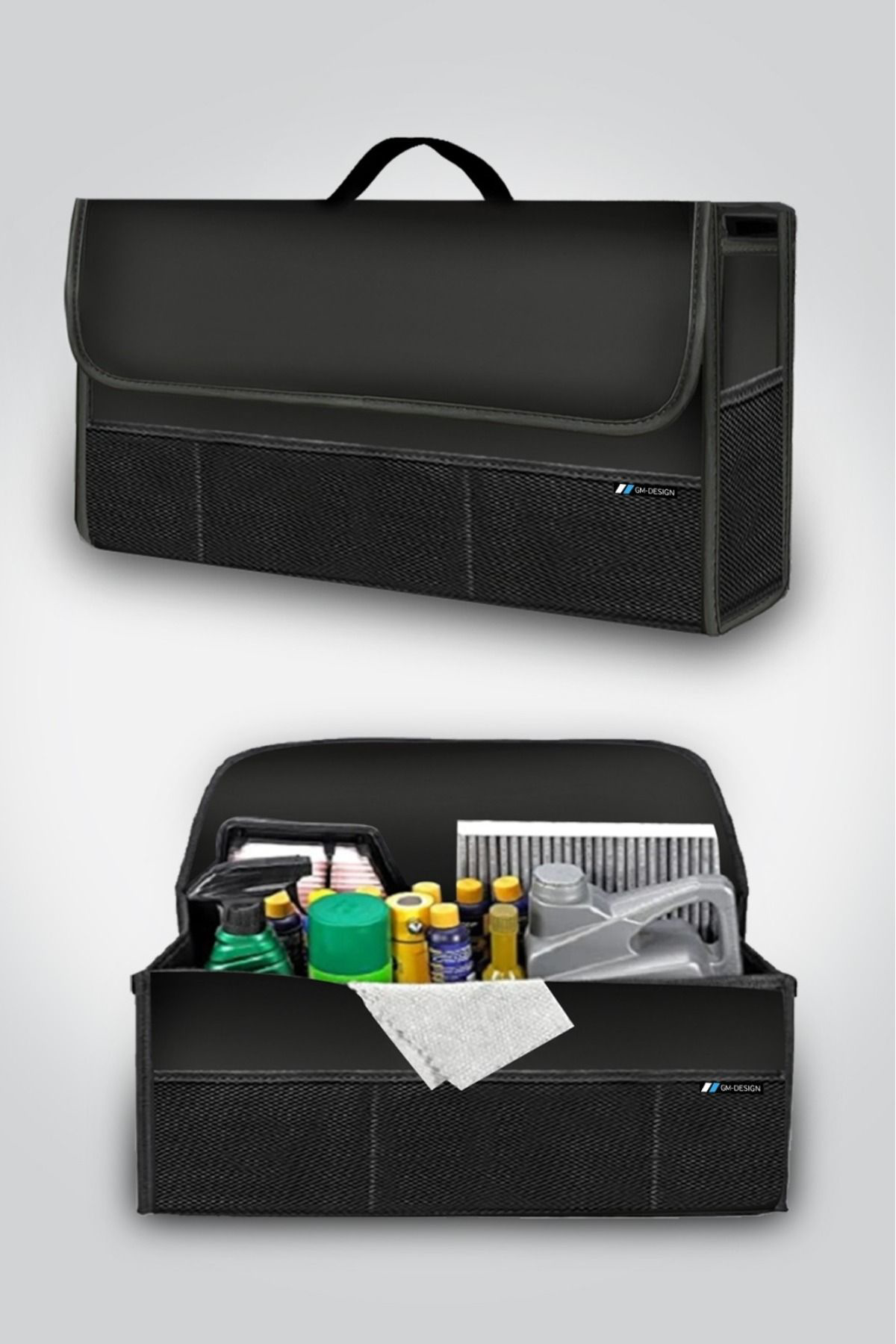 Nice Shop Premium Lüks Deri Bagaj Organizer Çanta Siyah Kenarli - Kaydirmaz Zeminli - Bagaj Organizer