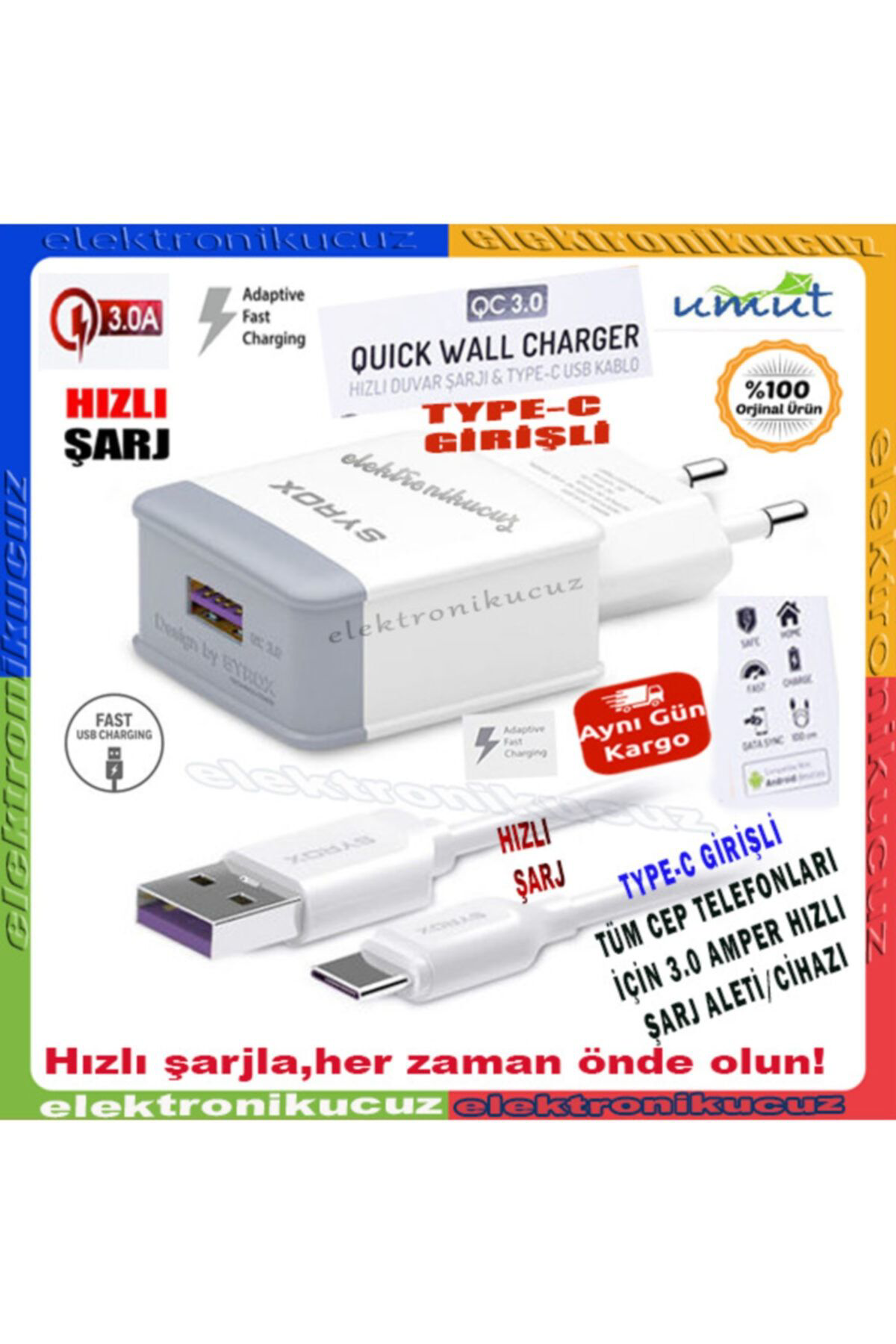 Syrox Q32 3.0A Tüm Nesil Cihazlara Uyumlu Yeni Model 2020 Type C Hizli
