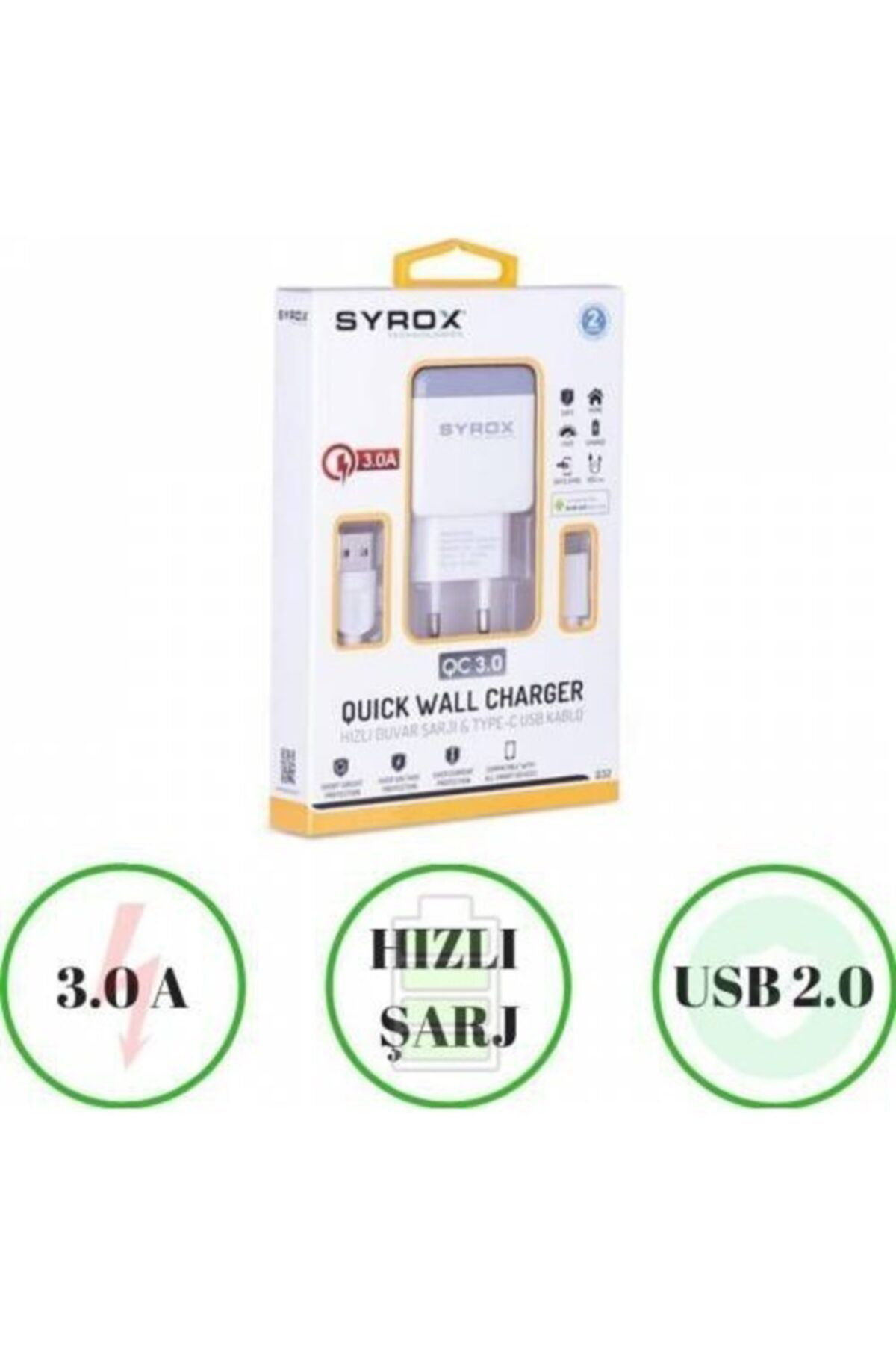 Syrox Q32 3.0A Tüm Nesil Cihazlara Uyumlu Yeni Model 2020 Type C Hizli