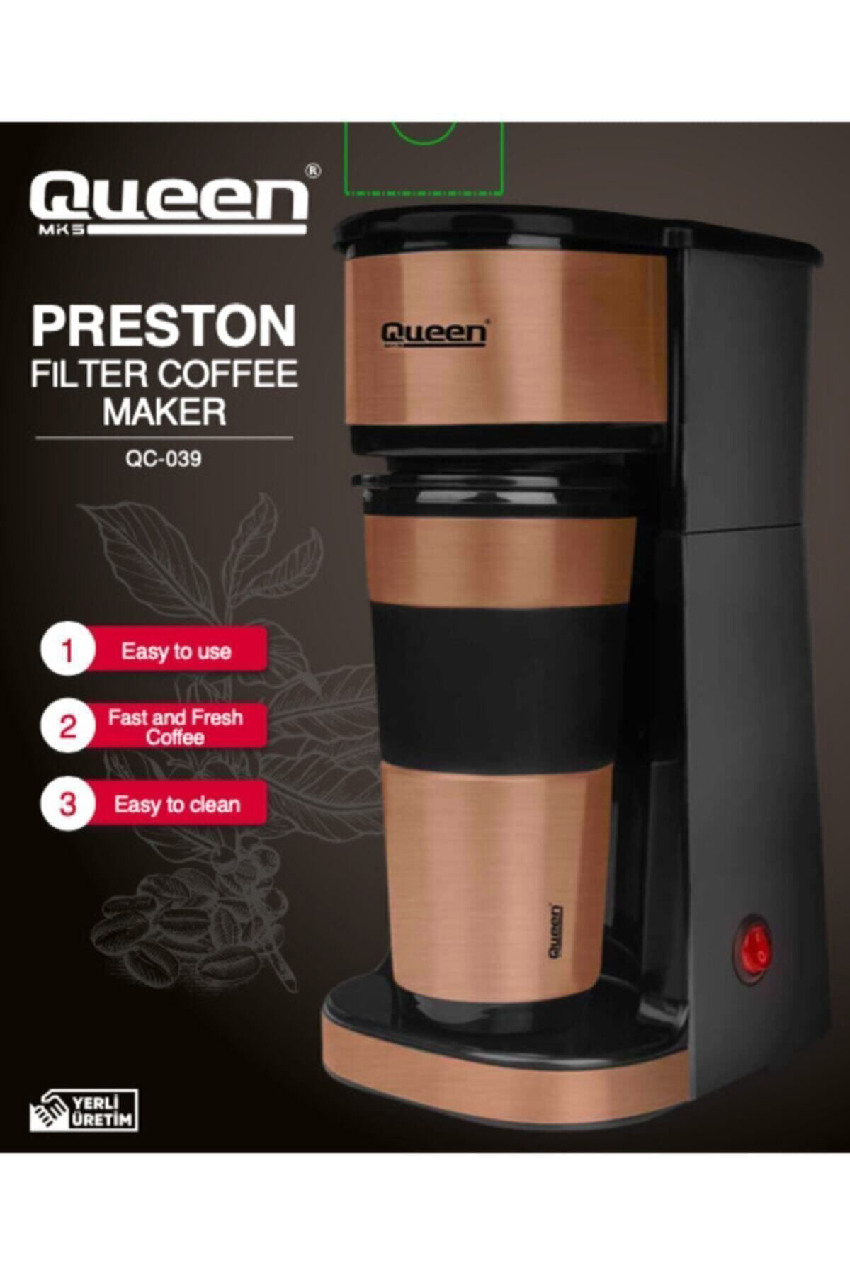 Queen Qc 039 Preston Filtre Kahve Makinesi Termos Bardakli (Qc-039G)