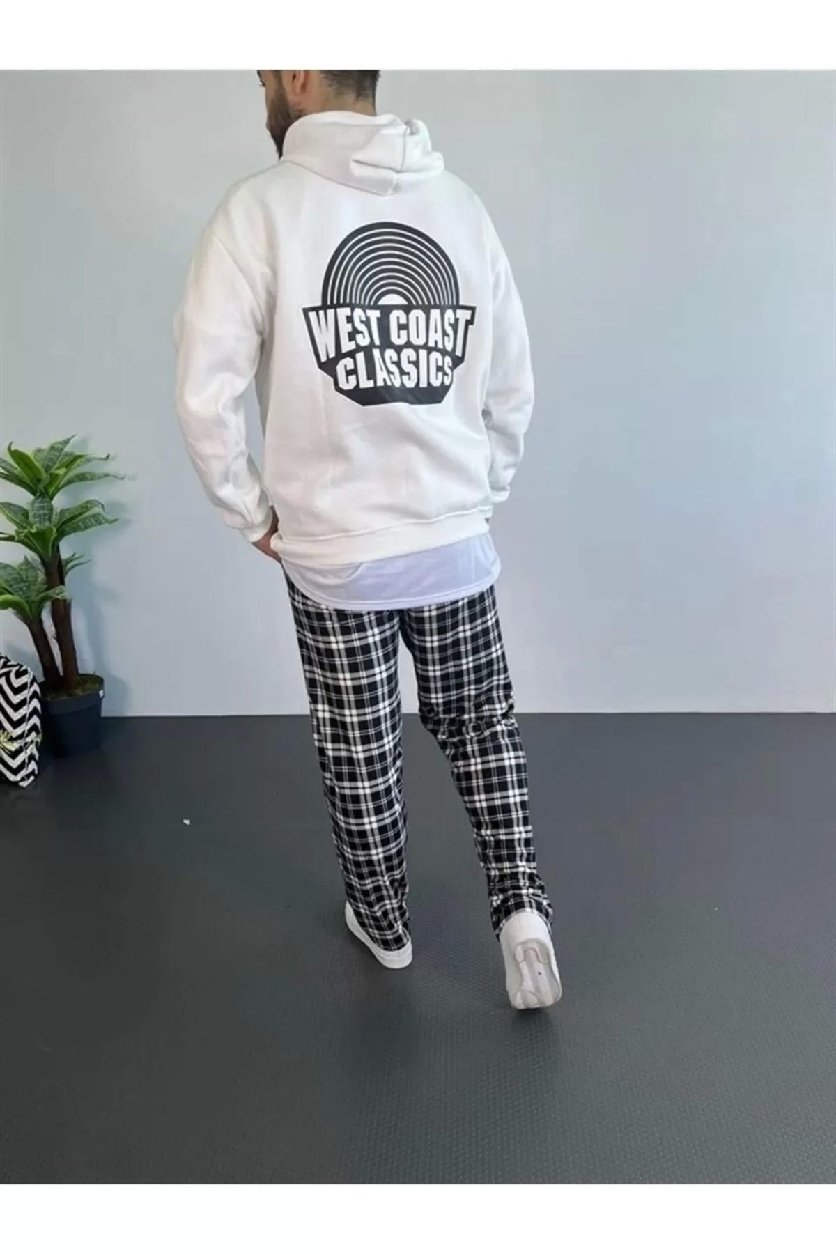 RAMIMSE Erkek Baskılı Üç İplik Kapüşonlu Oversize Sweatshirt - Be