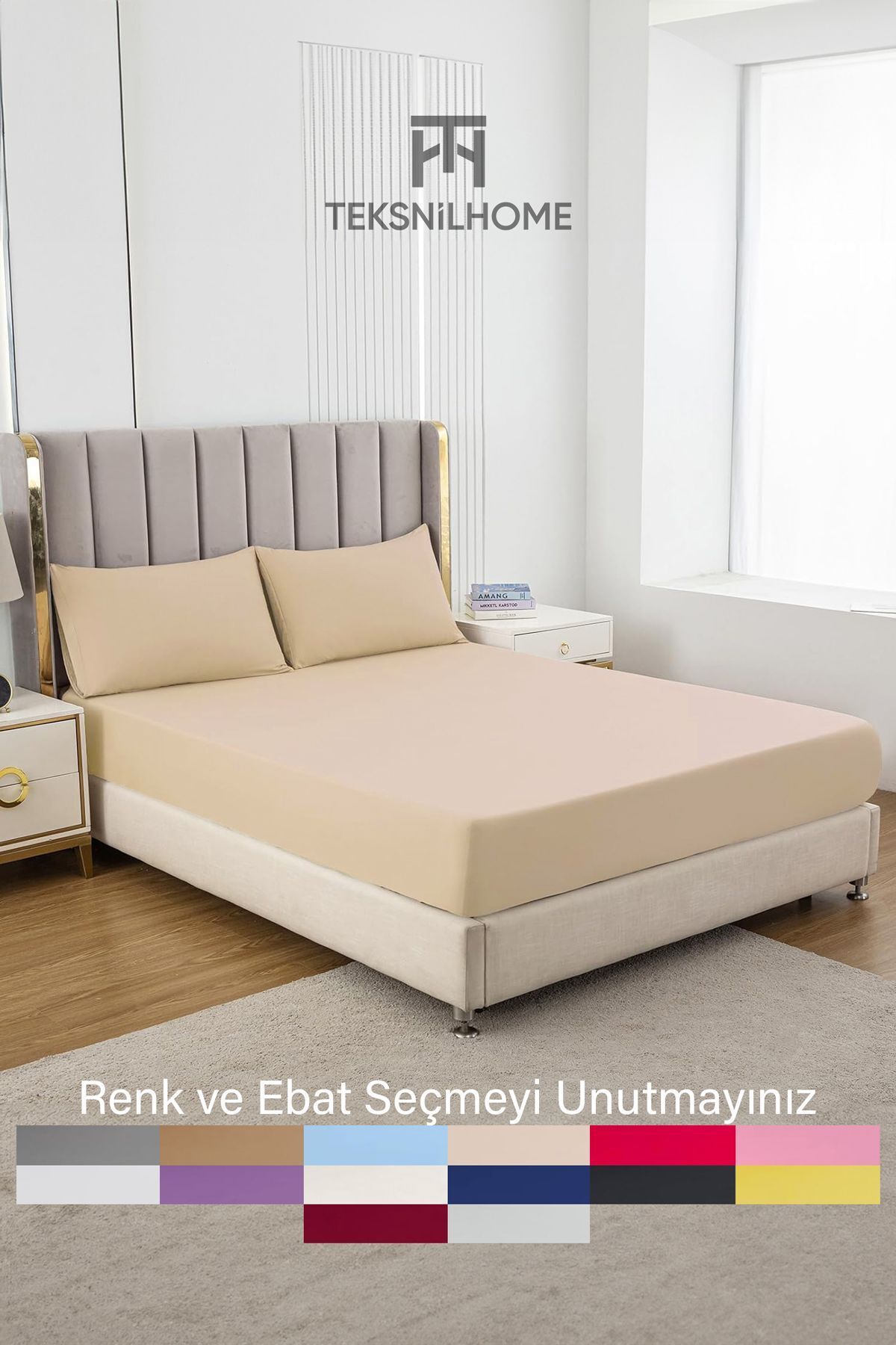 Teksnil Home | Ranforce | Pamuklu Tek / Çift Kişilik Bej Lastikli Çarşaf | 14 