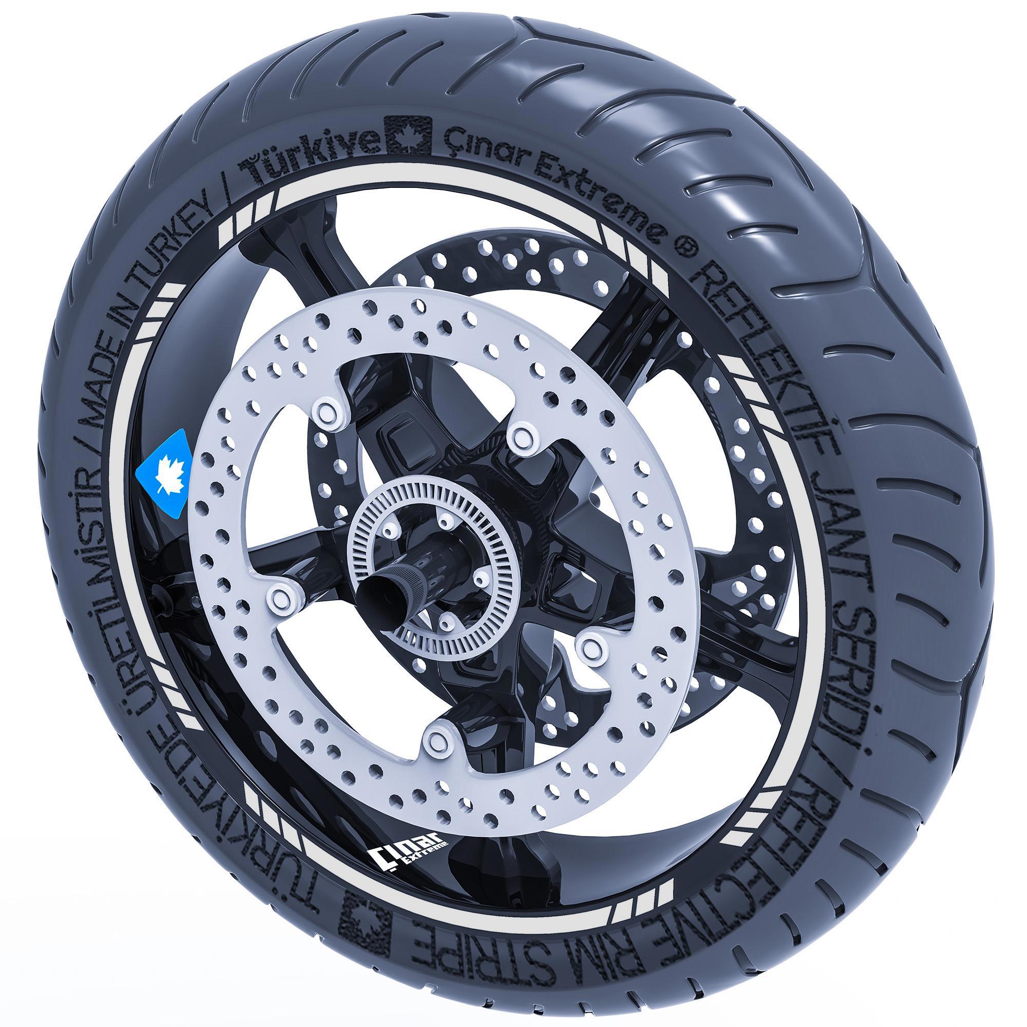Çinar Extreme Reflektif Beyaz (Gri) 4 Parçali Kesikli Jant Şeridi Sticker Çinar