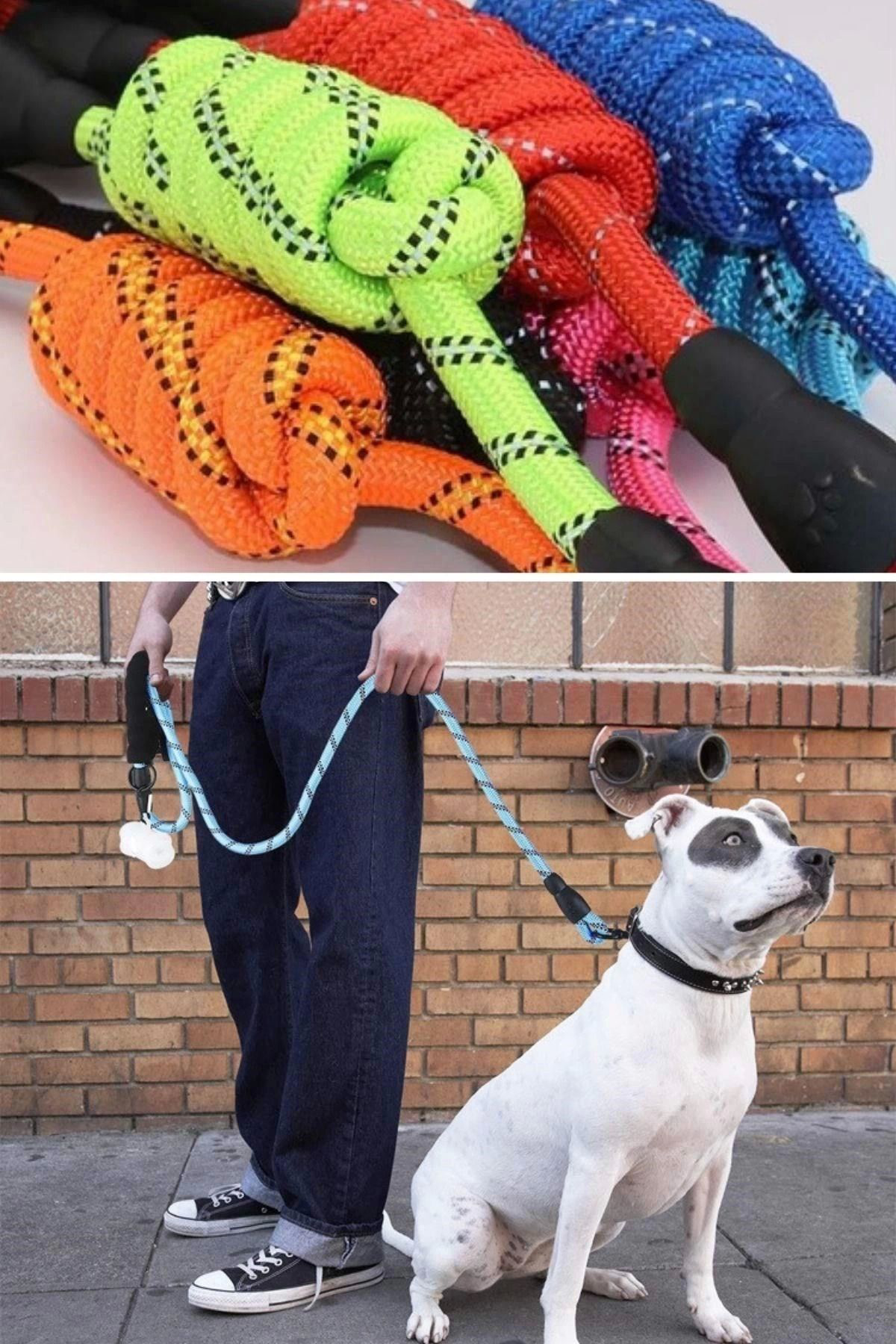 Yusuftex Reflektörlü Fosforlu Köpek Gezdirme Halati Tasma Kayişi Metal Kan