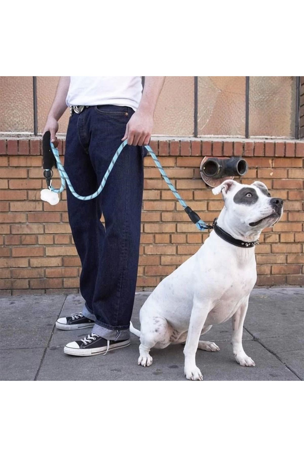 Yusuftex Reflektörlü Fosforlu Köpek Gezdirme Halati Tasma Kayişi Metal Kan