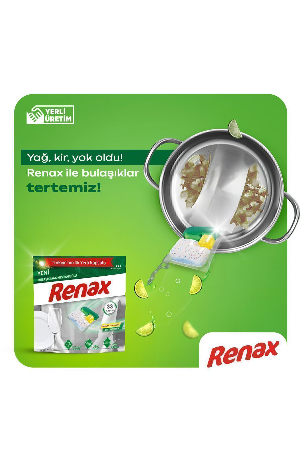 Renax  Bulaşik Makinesi Kapsülü Hepsi Bir Arada 33 Lü X 6 Adet