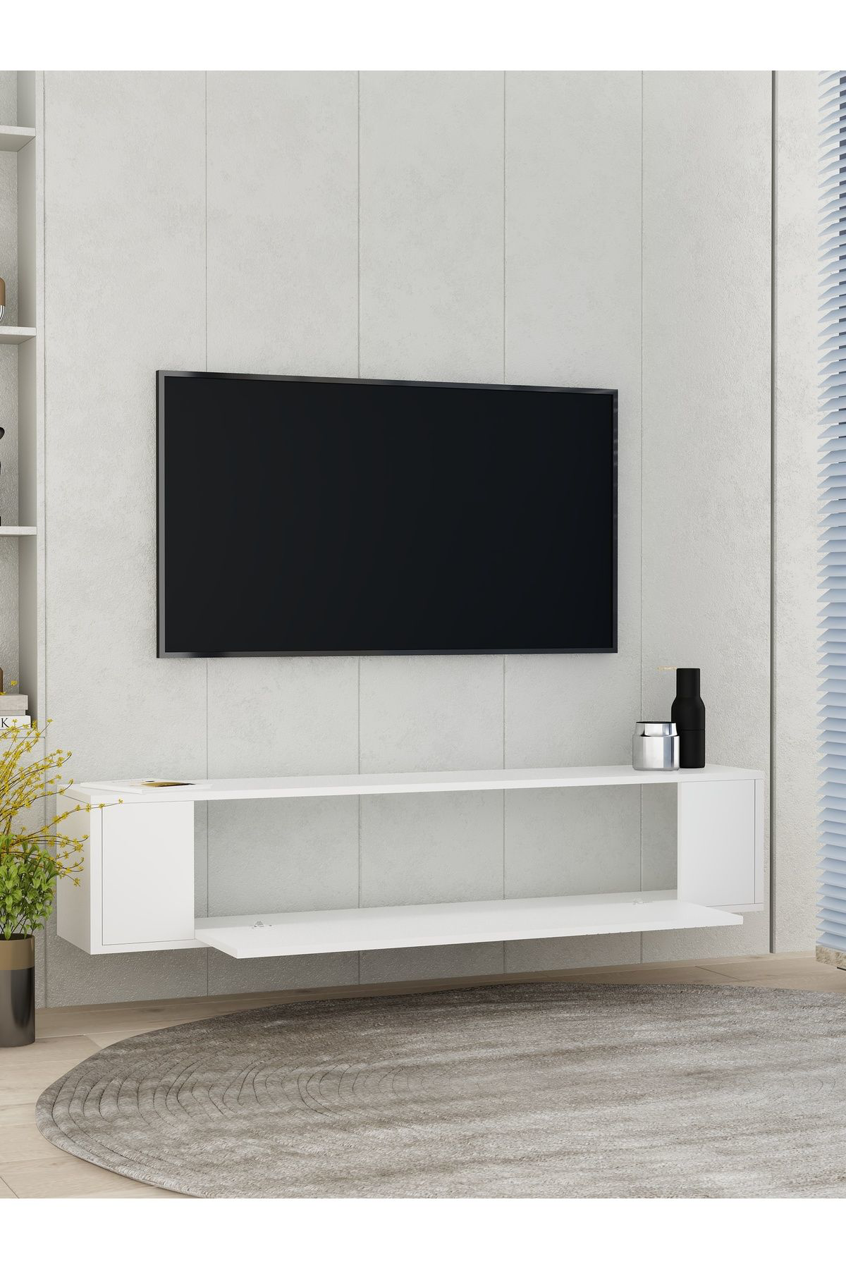 Cantek Dizayn Restol2ct Duvara Montaj Tv Sehpasi Beyaz-Beyaz