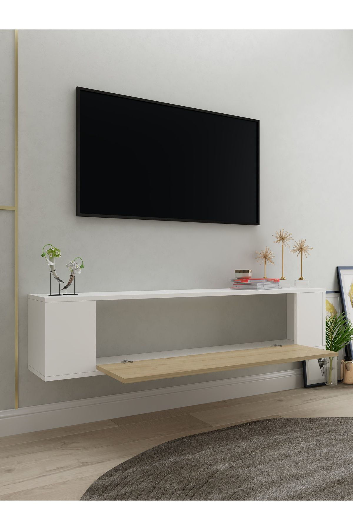 Cantek Dizayn Restol3ct Duvara Montaj Tv Sehpasi Beyaz-Safirmeşe