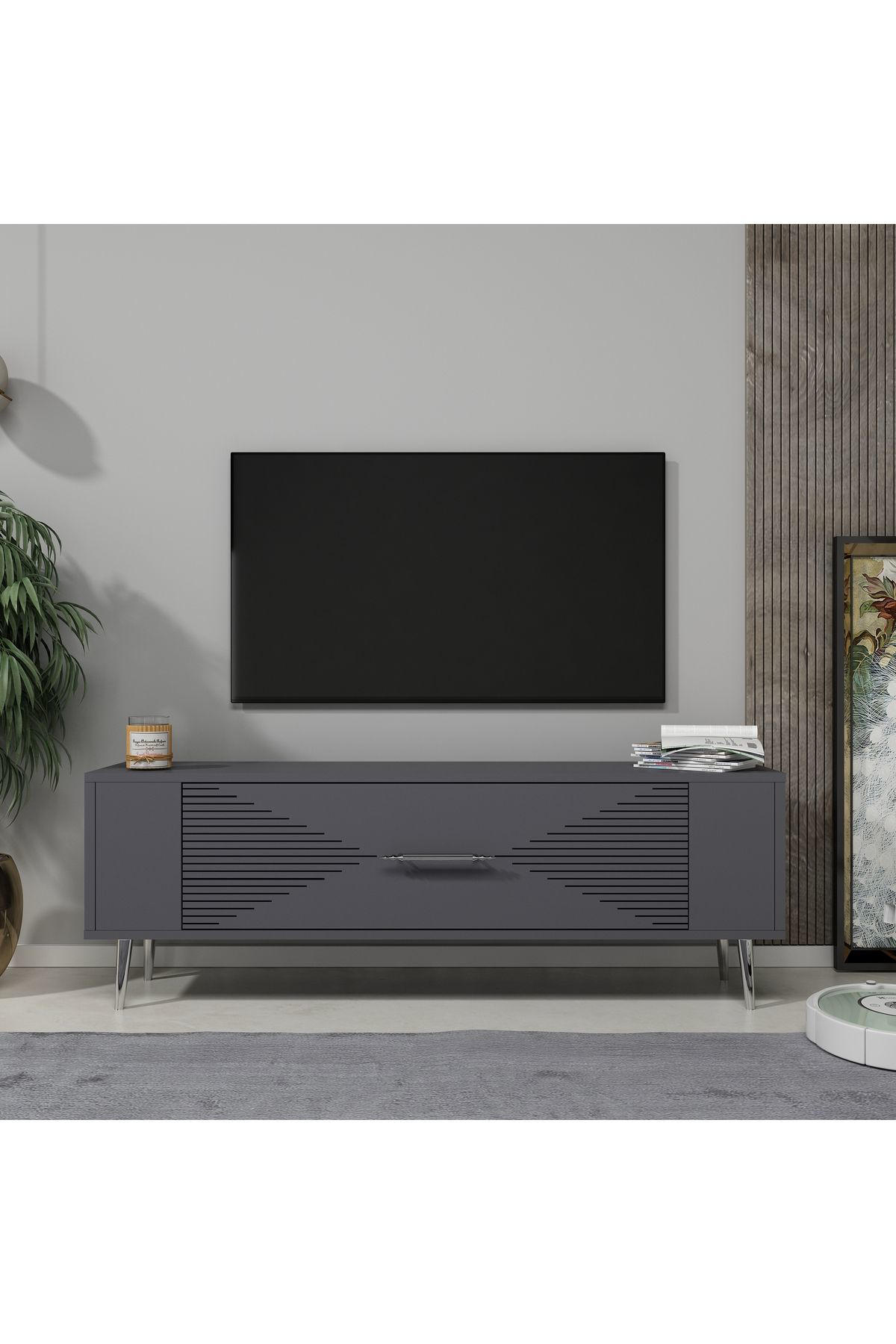 Cantek Dizayn Retrol1ct Tv Sehpasi Antrasit-Gümüş