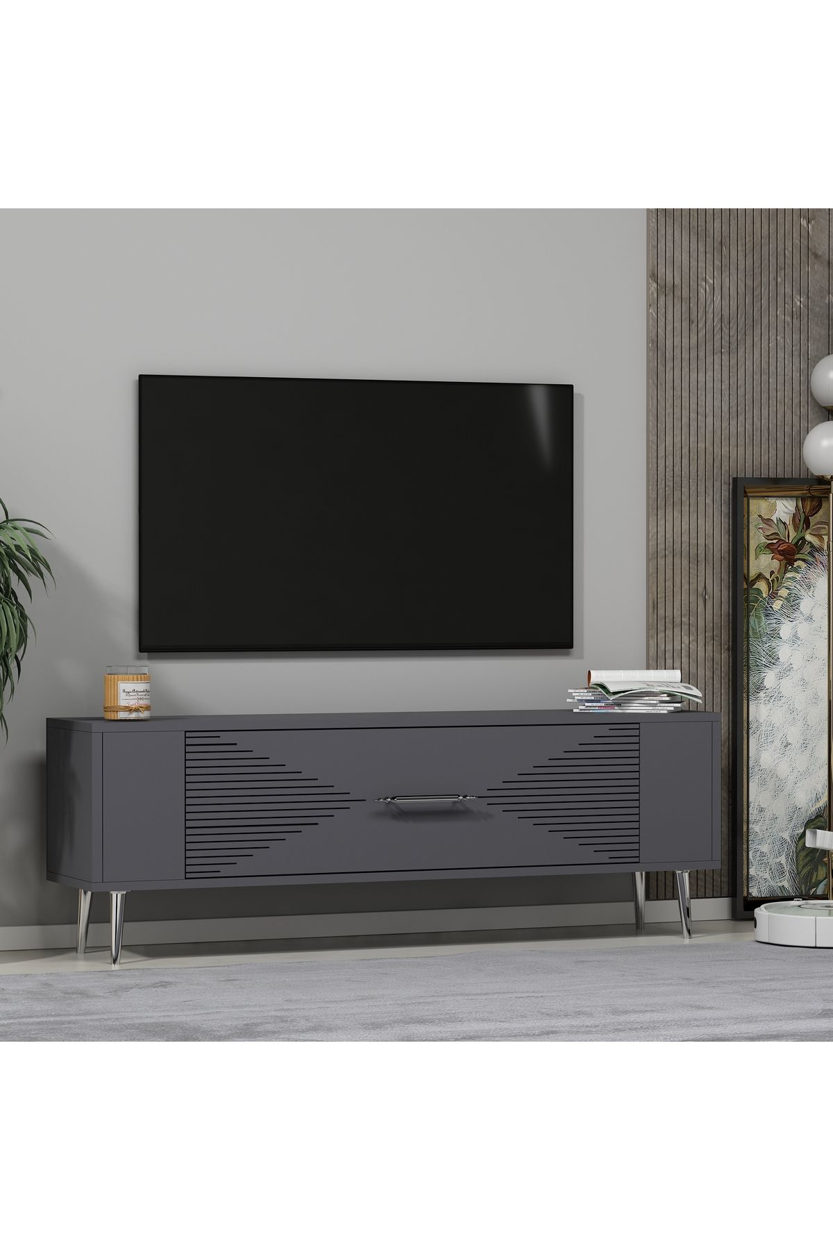 Cantek Dizayn Retrol1ct Tv Sehpasi Antrasit-Gümüş