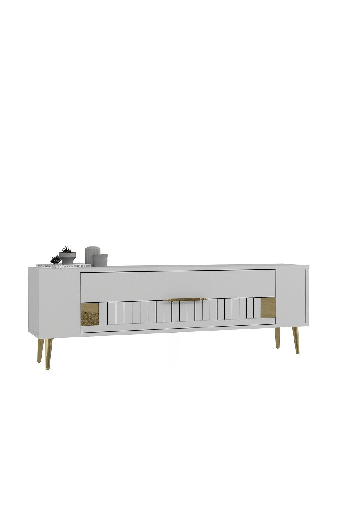 Cantek Dizayn Retrolp4ct Tv Sehpasi Beyaz-Altin