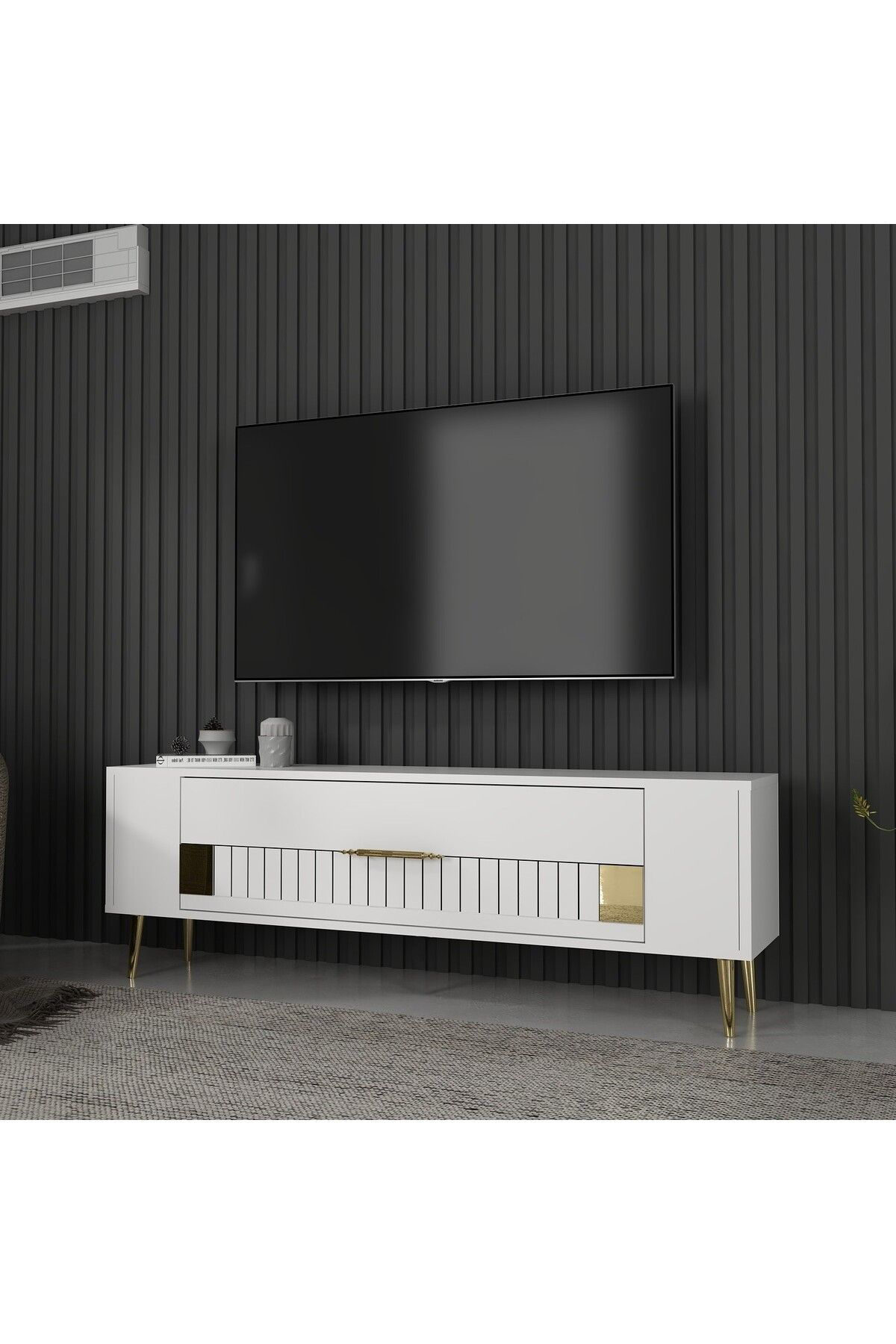 Cantek Dizayn Retrolp4ct Tv Sehpasi Beyaz-Altin