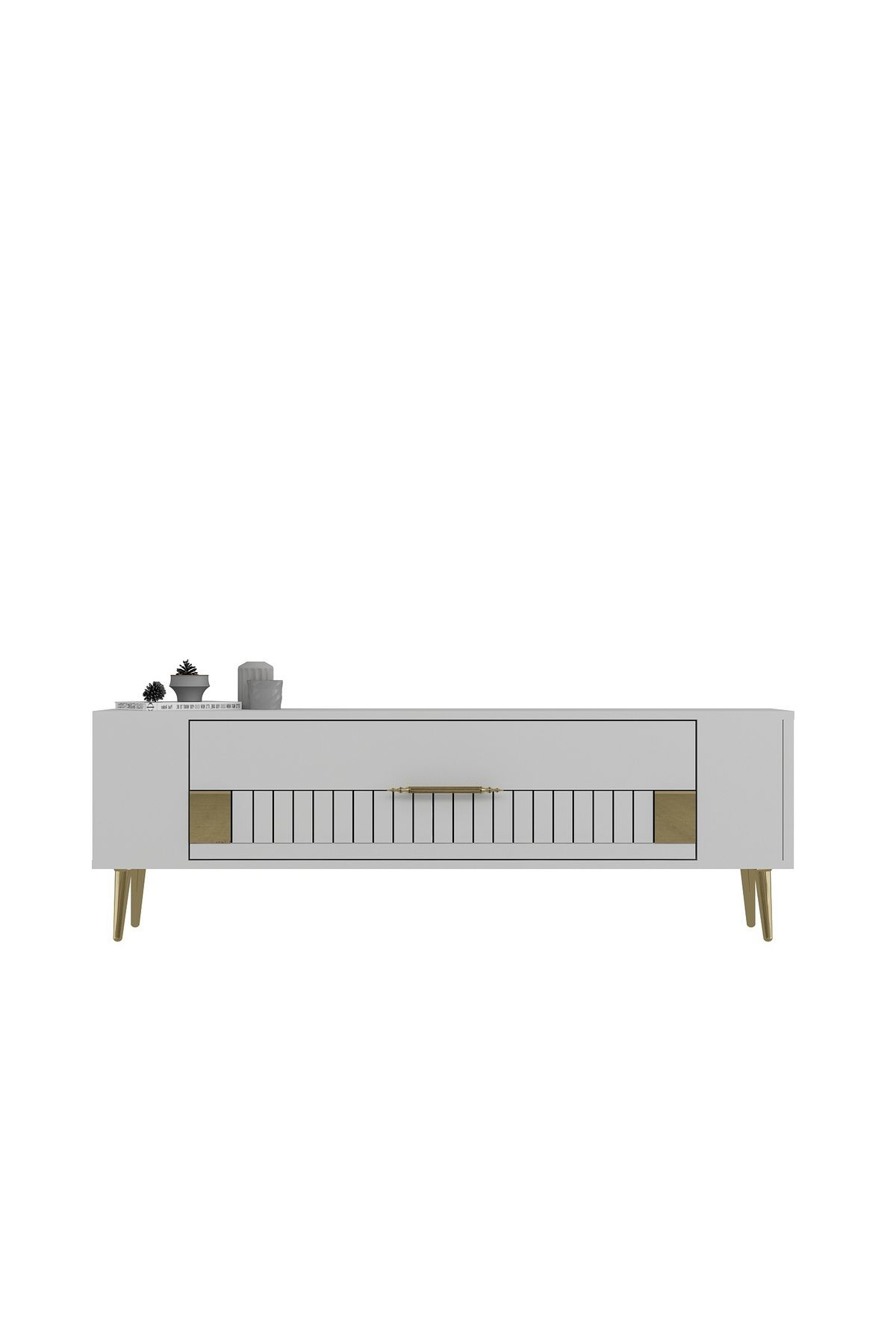 Cantek Dizayn Retrolp4ct Tv Sehpasi Beyaz-Altin
