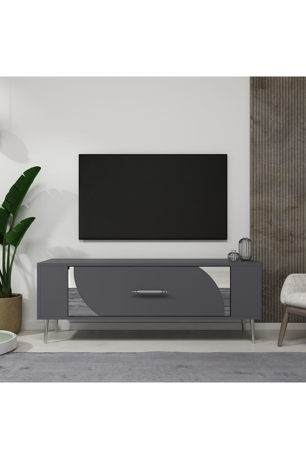 Cantek Dizayn Retrop2ct Tv Sehpasi Antrasit-Gümüş