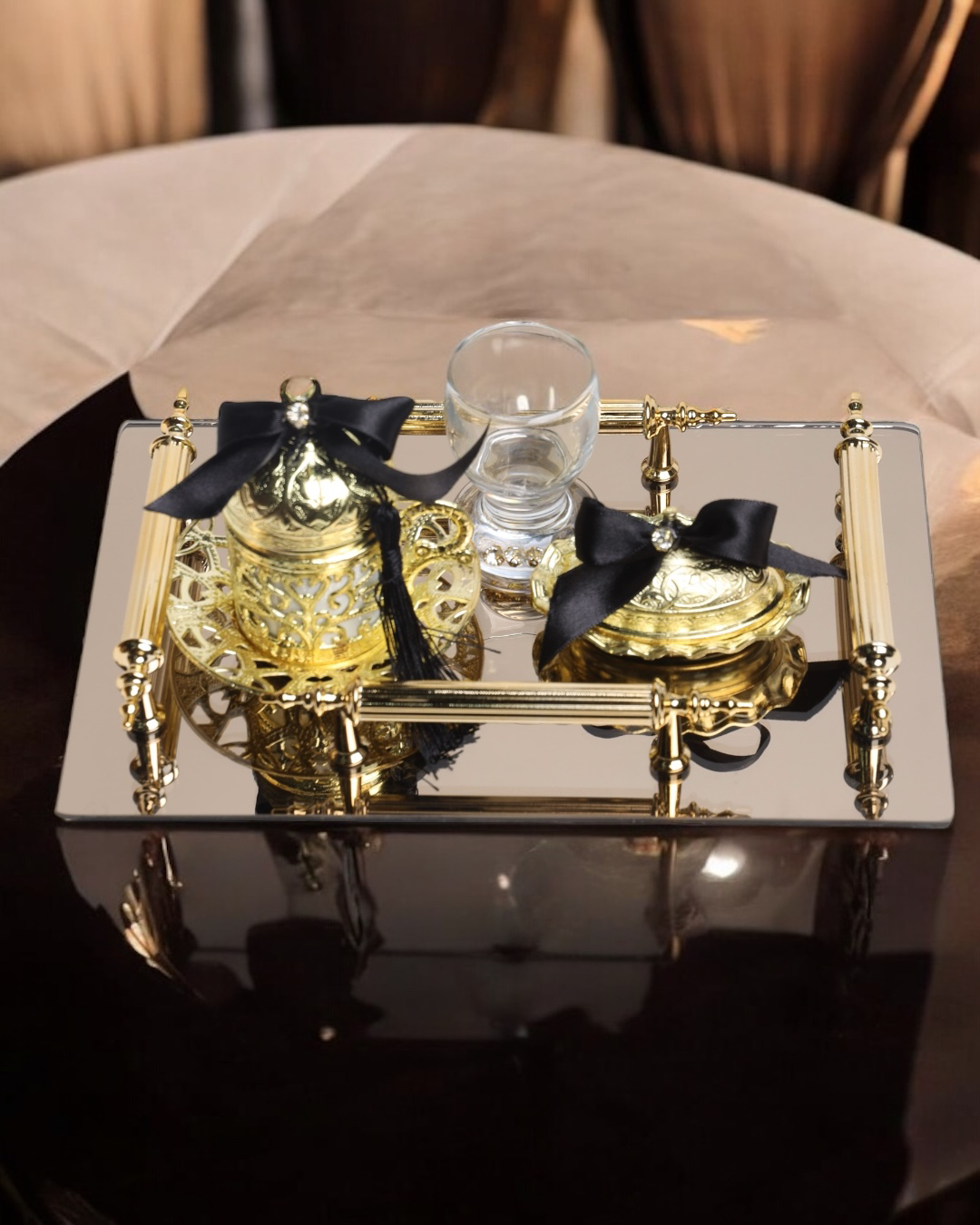 Cyzhome Reverence Gold Damat Fincan Kahve Tepsisi