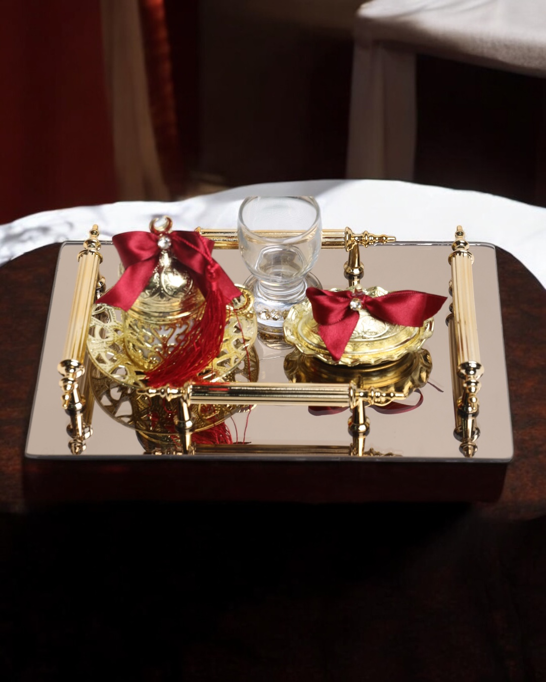 Cyzhome Reverence Gold Damat Fincan Kahve Tepsisi