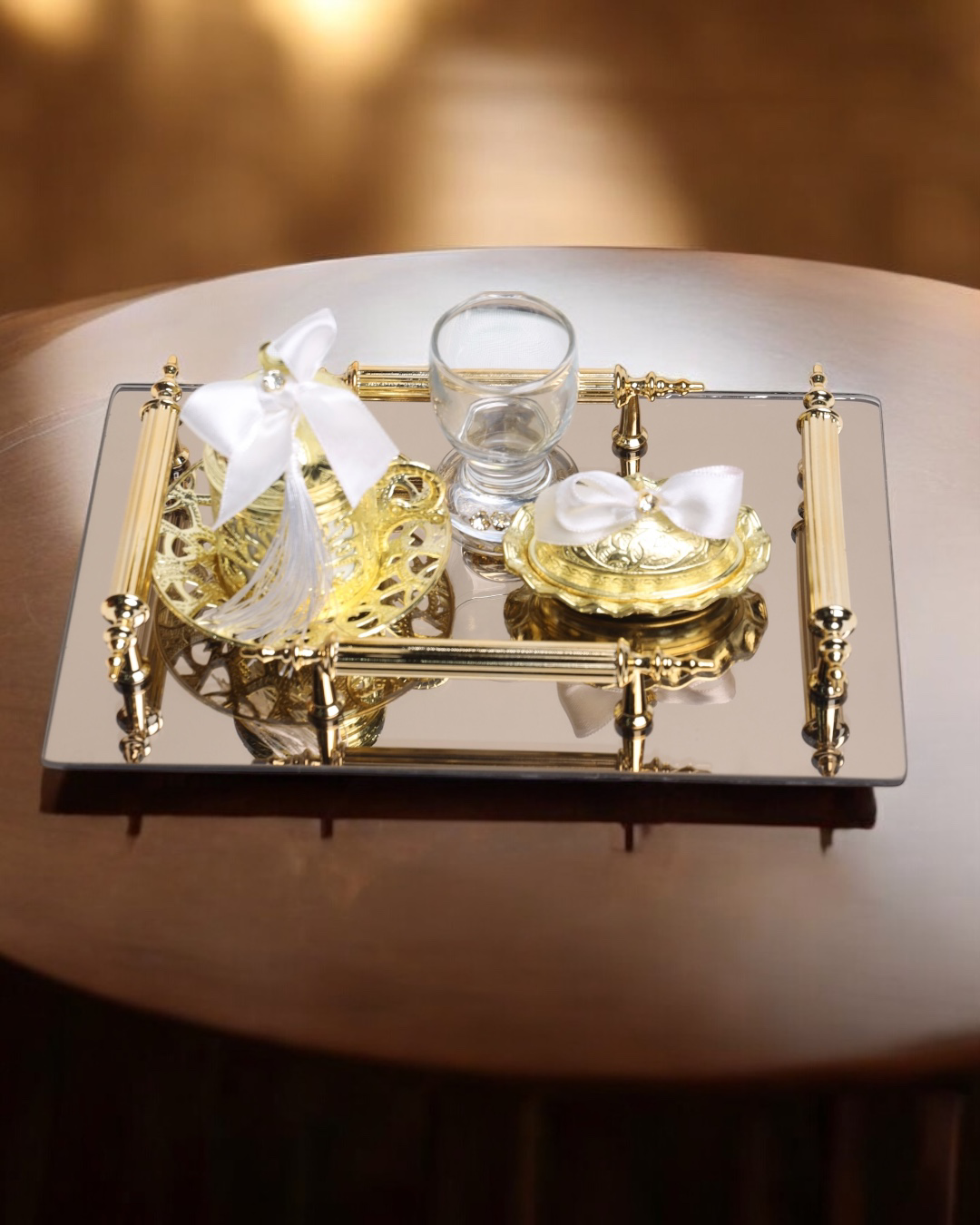 Cyzhome Reverence Gold Damat Fincan Kahve Tepsisi